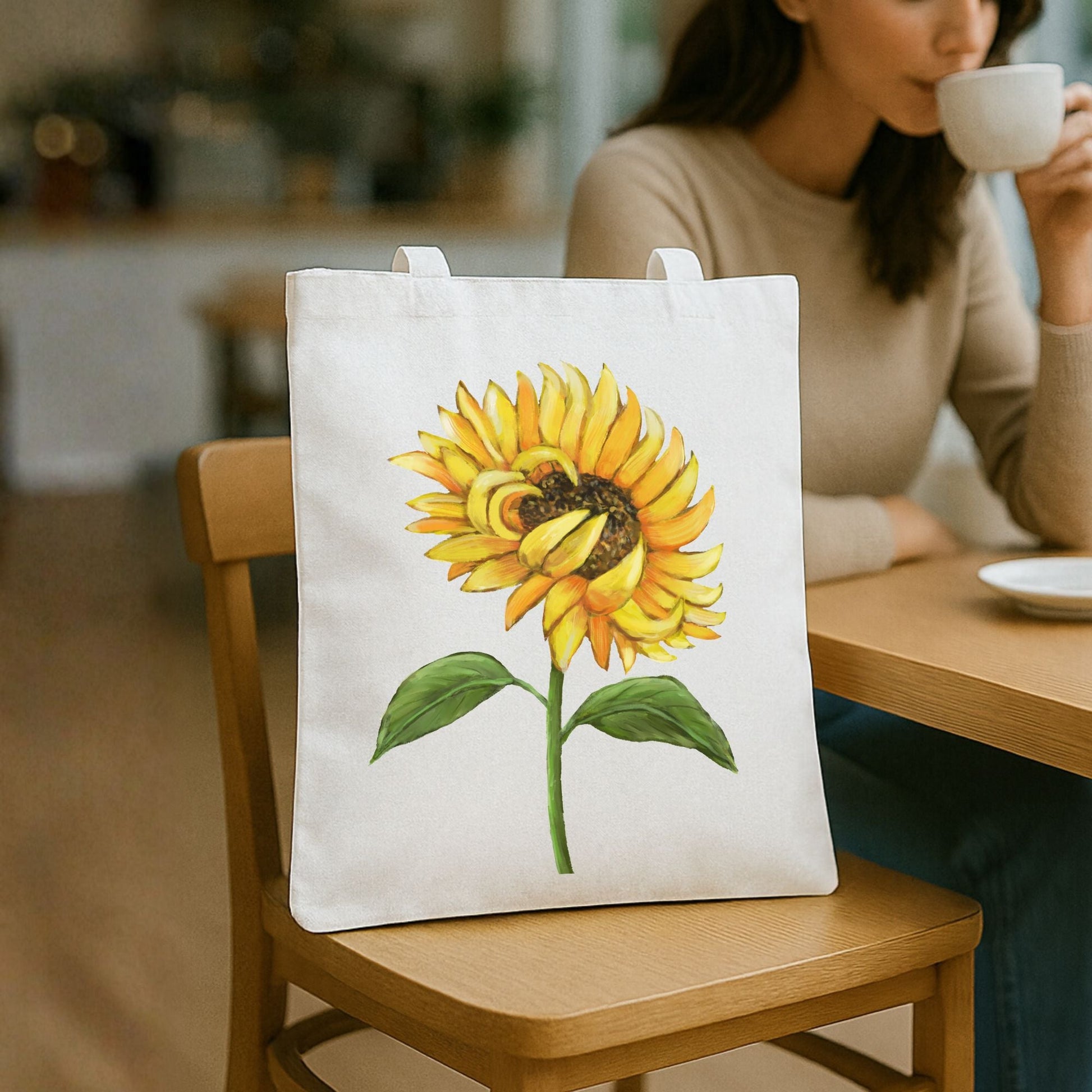 Canvas Tote Bag with Sunflower Artwork - MerikaArt