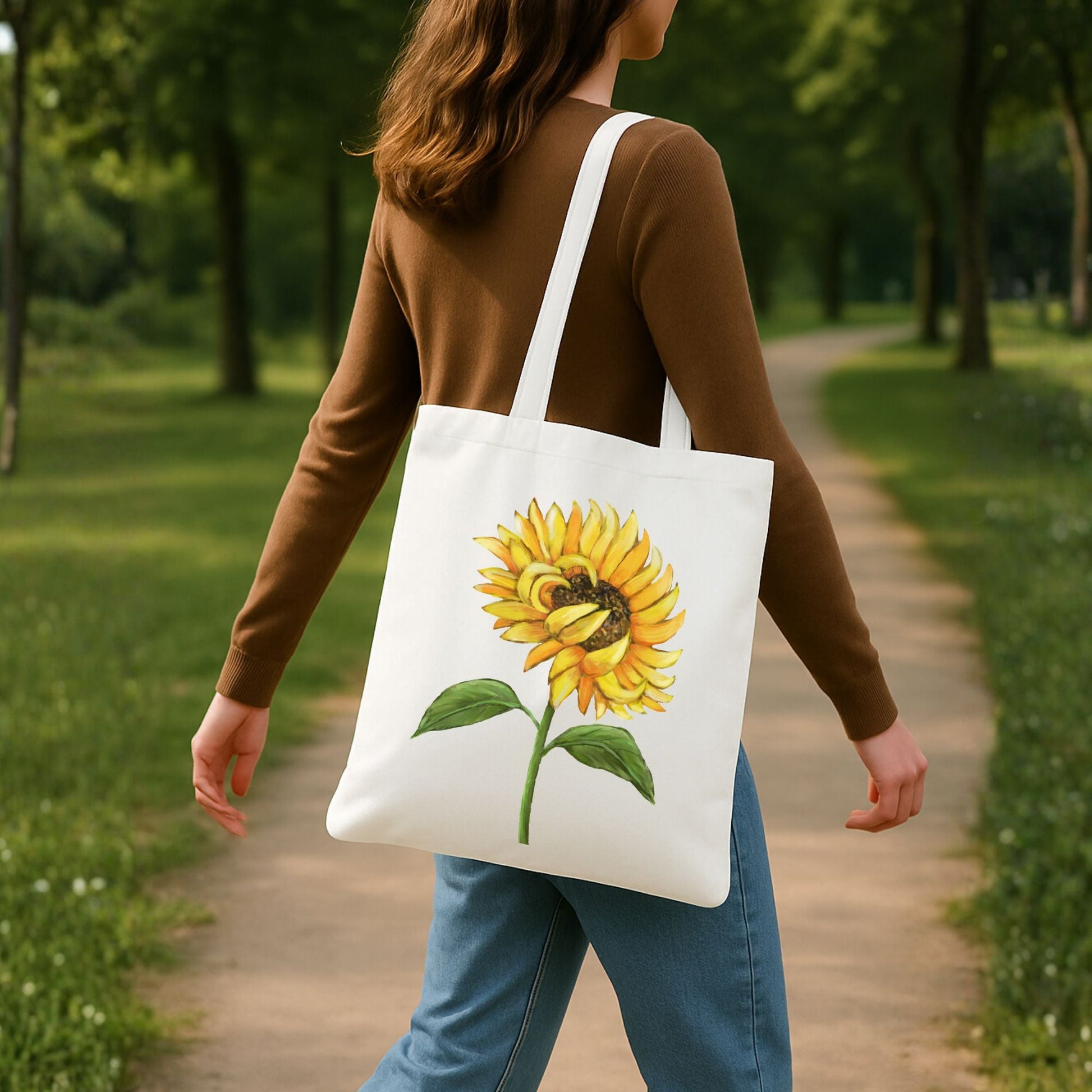 Canvas Tote Bag with Sunflower Artwork - MerikaArt