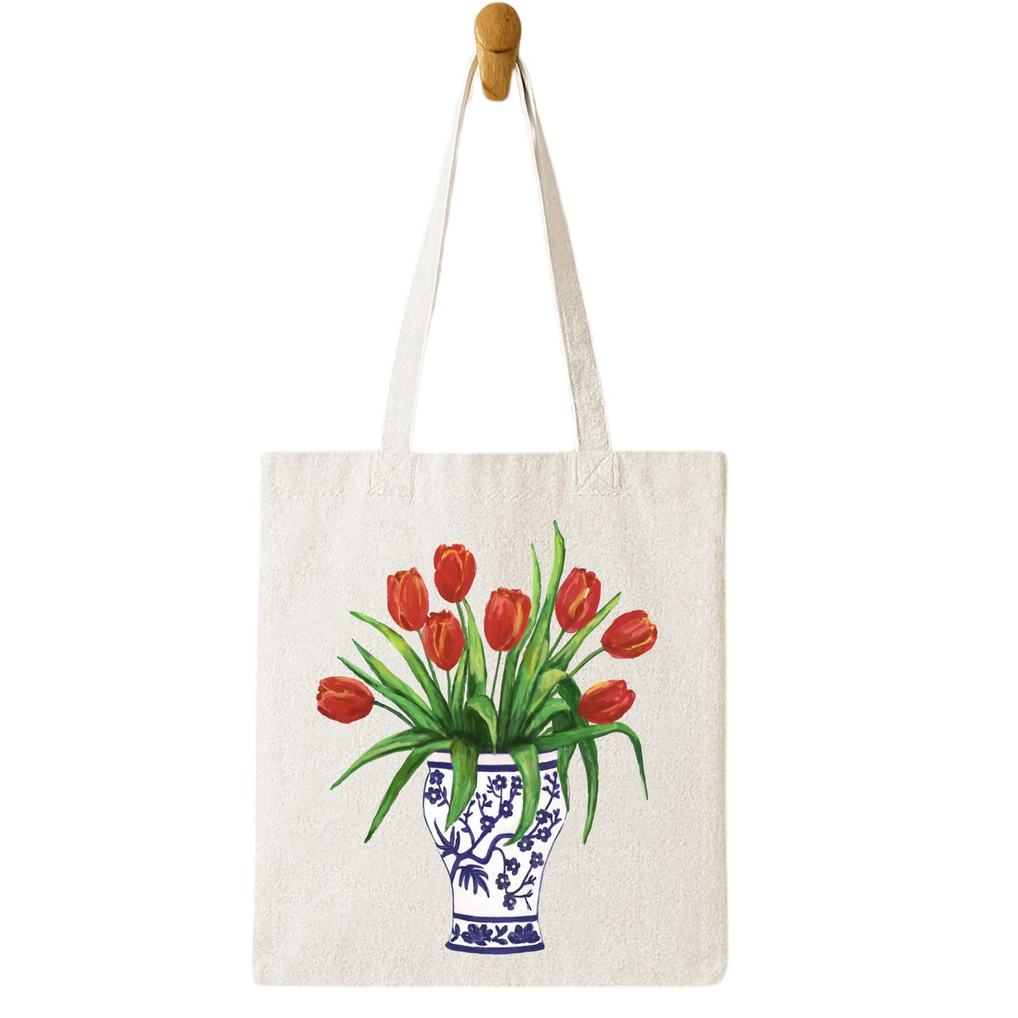 Canvas Tote Bag with Tulip Bouquet Artwork - MerikaArt