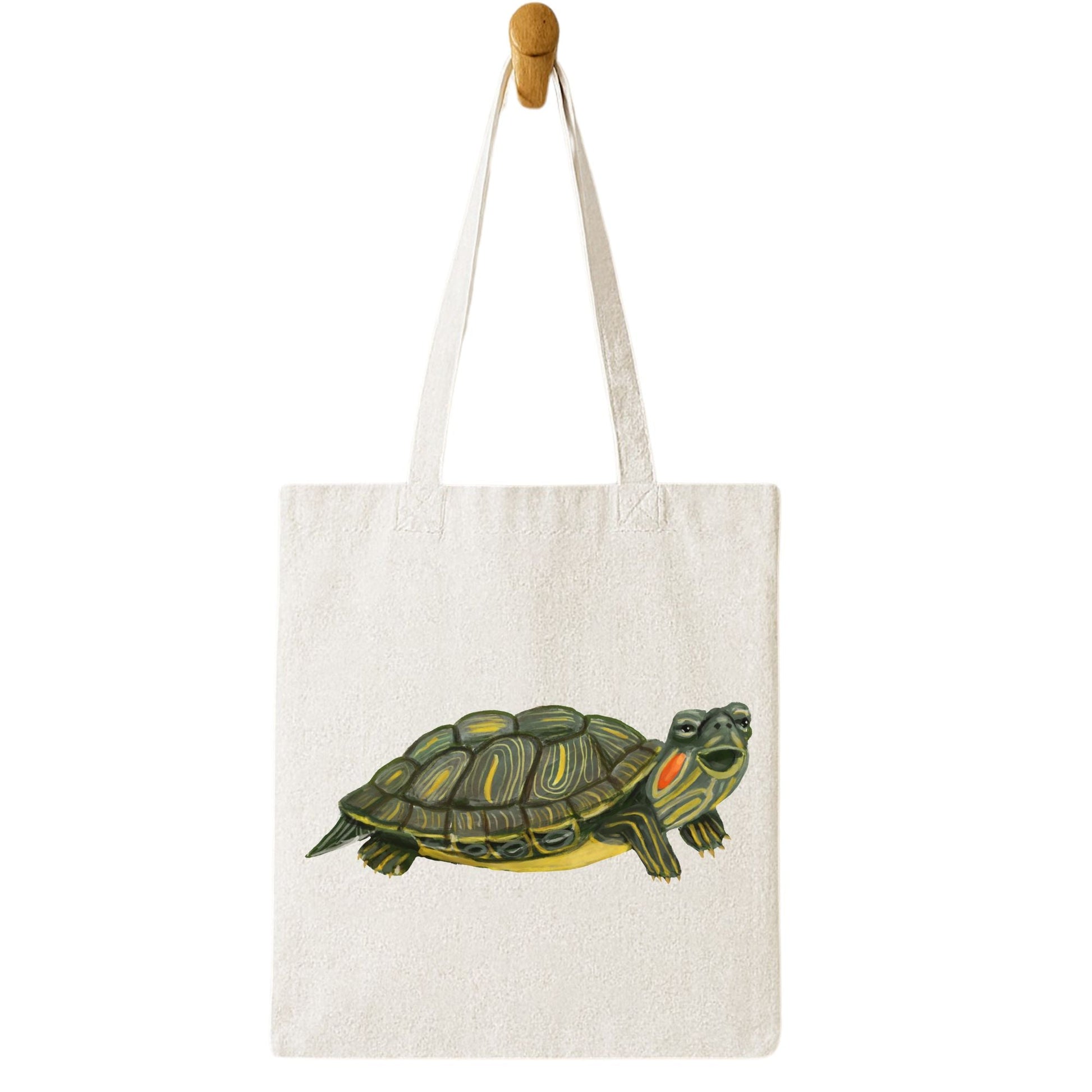 Canvas Tote Bag with Turtle Illustration - MerikaArt
