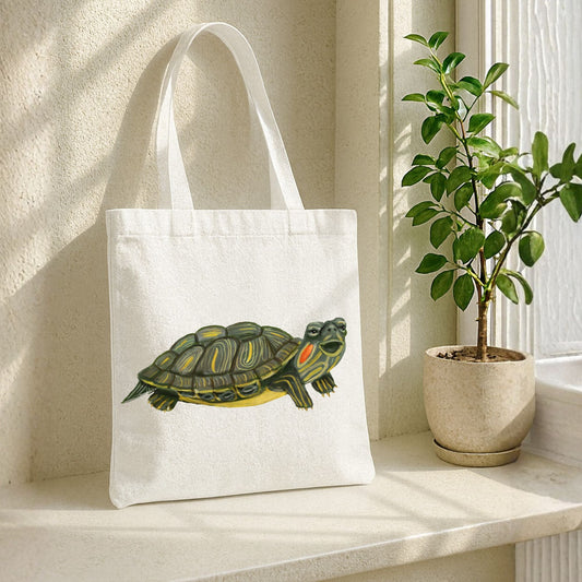 Canvas Tote Bag with Turtle Illustration - MerikaArt
