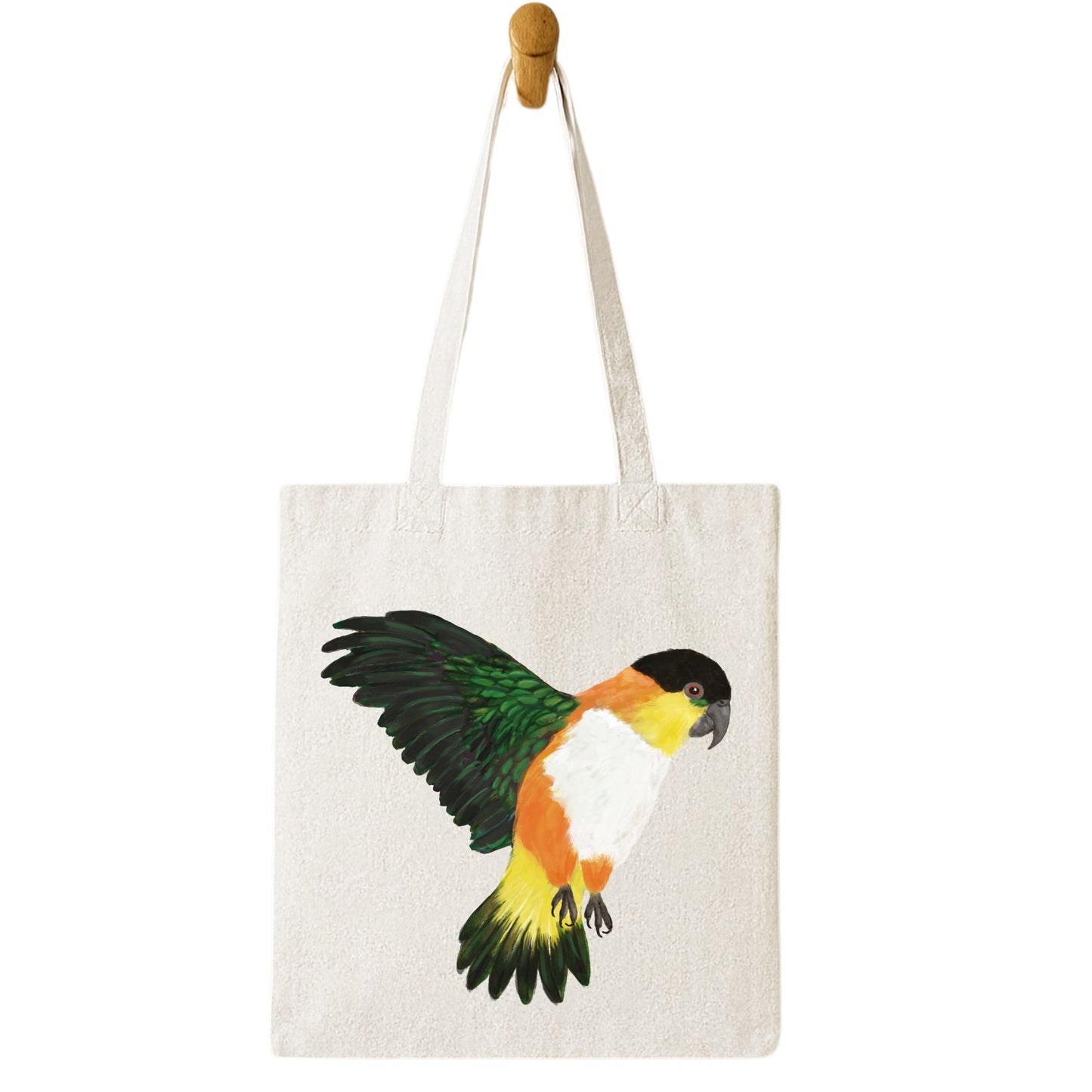 Canvas Tote Bag with White - Bellied Caique Parrot Artwork - MerikaArt
