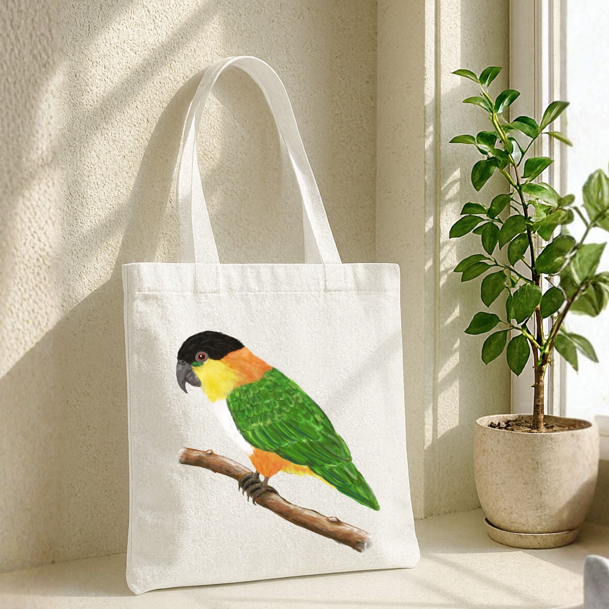 Parrot Shopping Tote Black Headed Caique Canvas Tote Bag Parrot