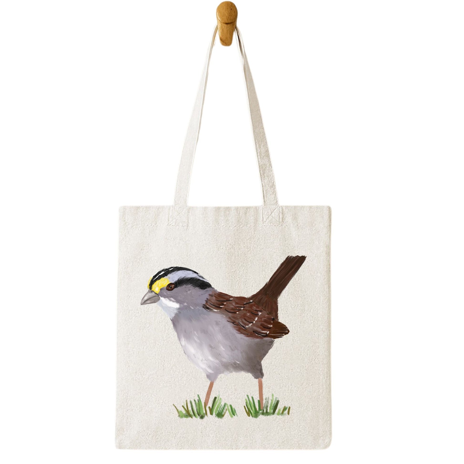 Canvas Tote Bag with White - throated Sparrow Illustration - MerikaArt