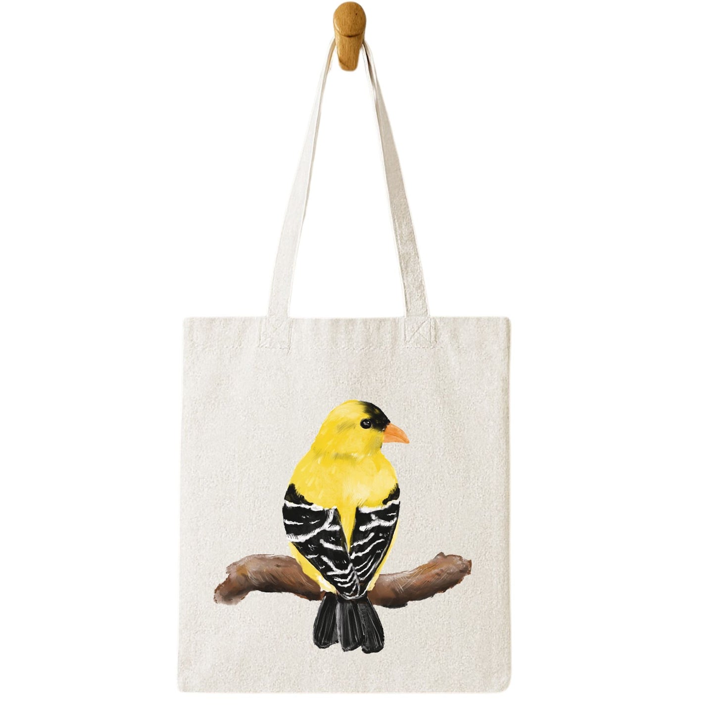 Canvas Tote Bag with Yellow Finch Artwork - MerikaArt