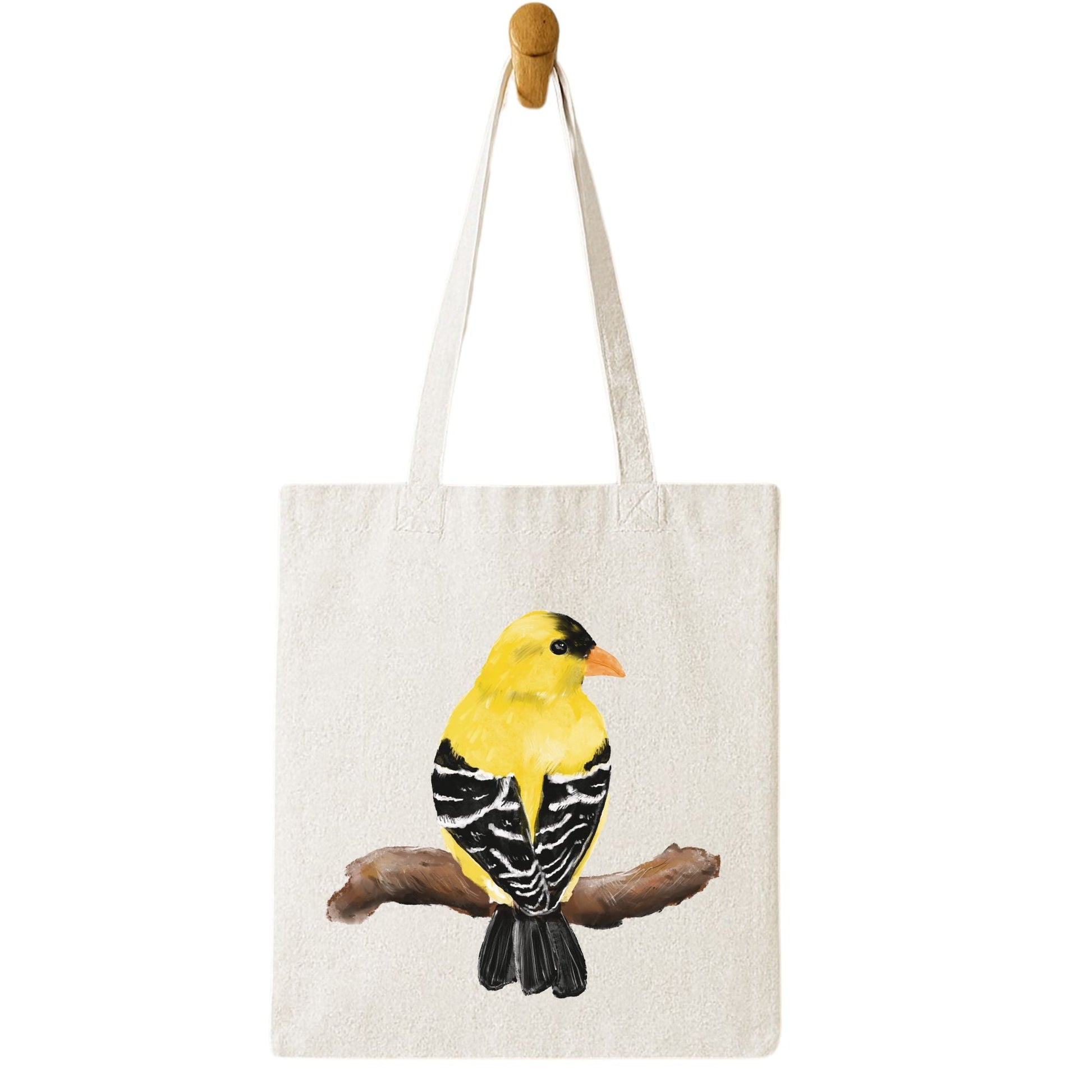 Canvas Tote Bag with Yellow Finch Artwork - MerikaArt