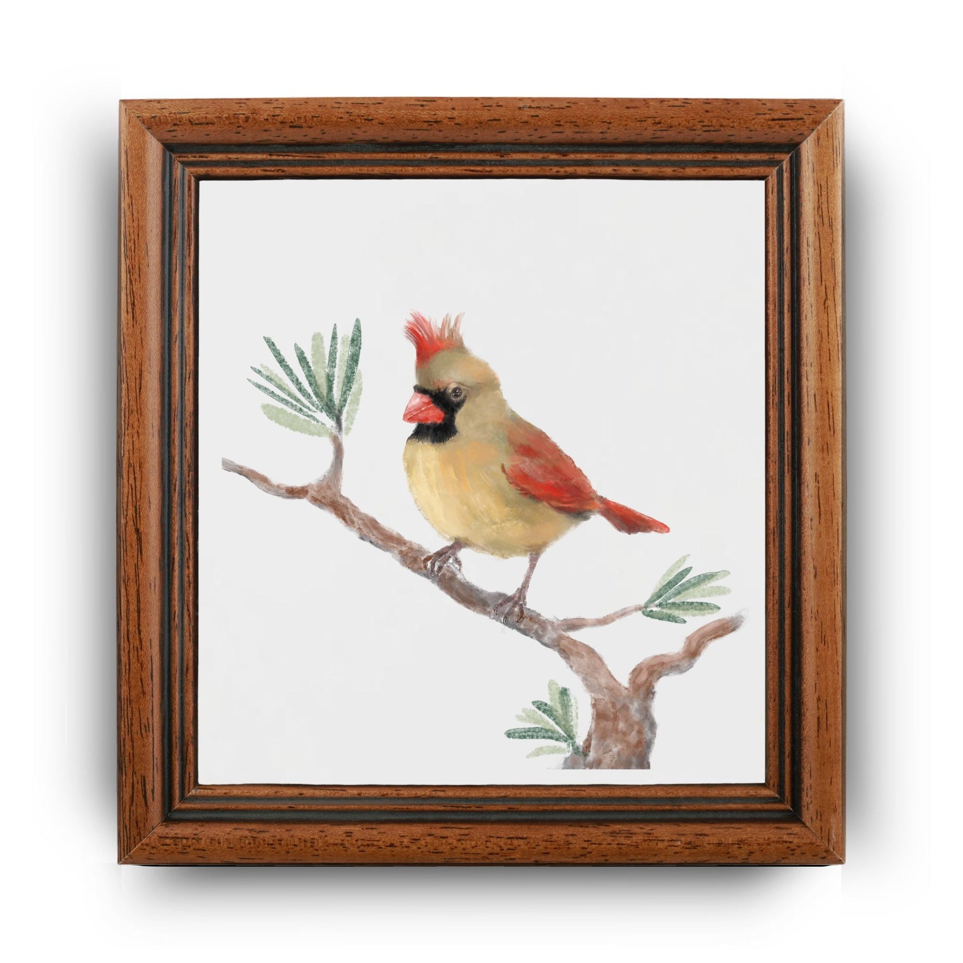 Cardinal Bird Ceramic Tile – Handcrafted Nature Art Decor - MerikaArt