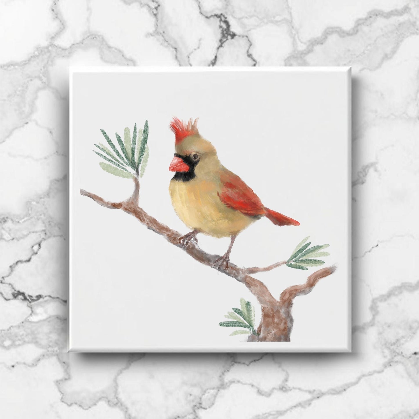 Cardinal Bird Ceramic Tile – Handcrafted Nature Art Decor - MerikaArt