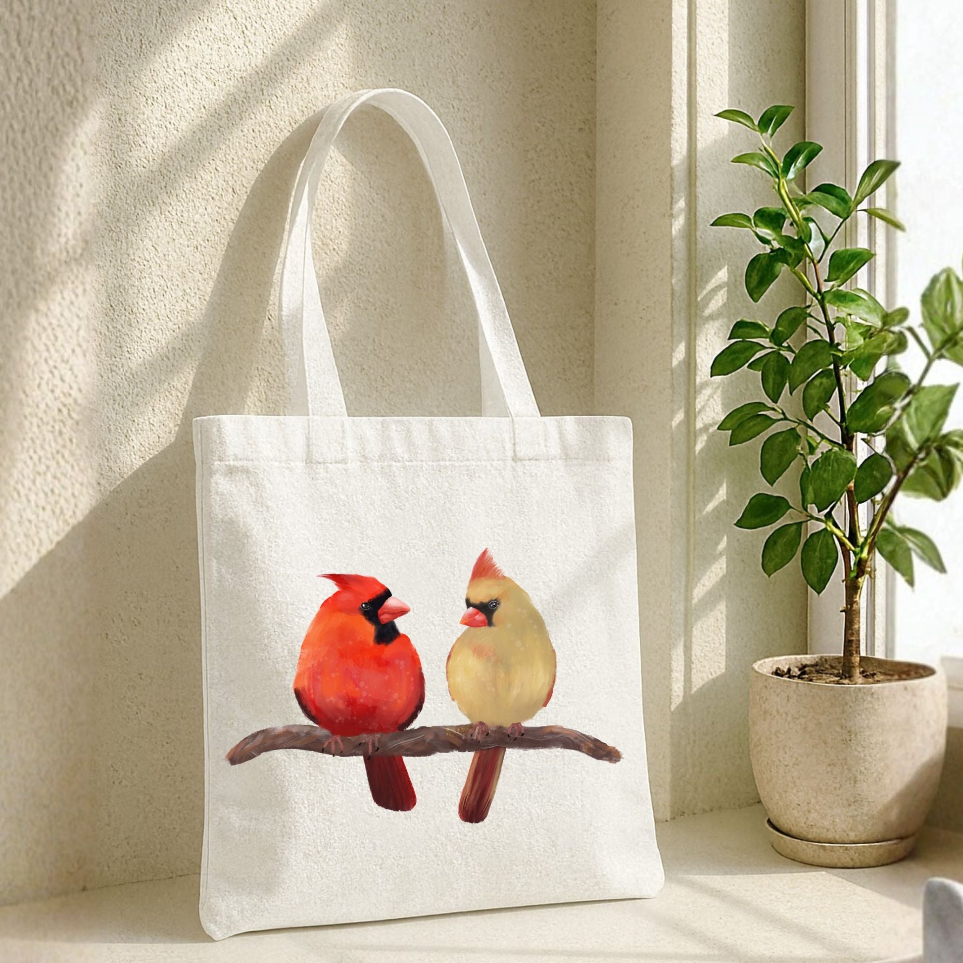 Cardinal Pair Canvas Tote Bag - MerikaArt