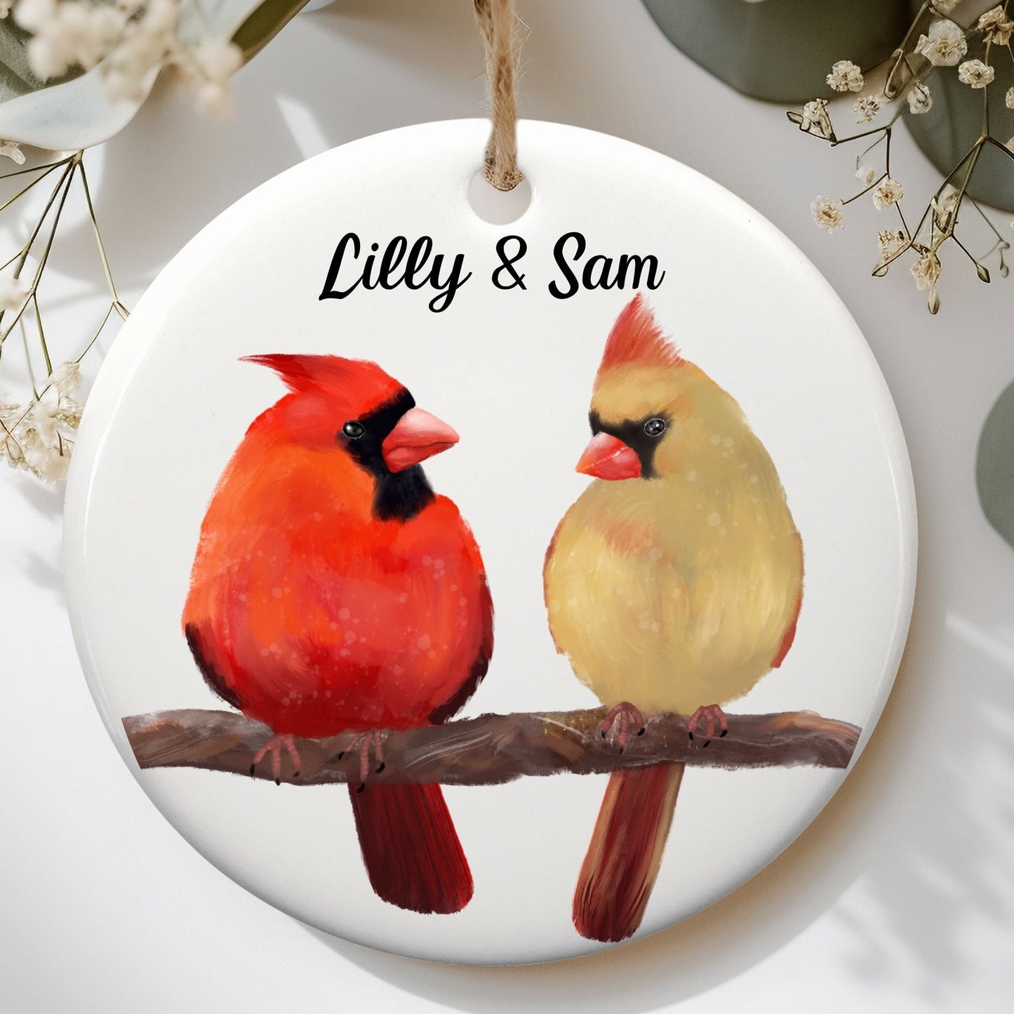 Cardinal Pair Ceramic Ornament - MerikaArt