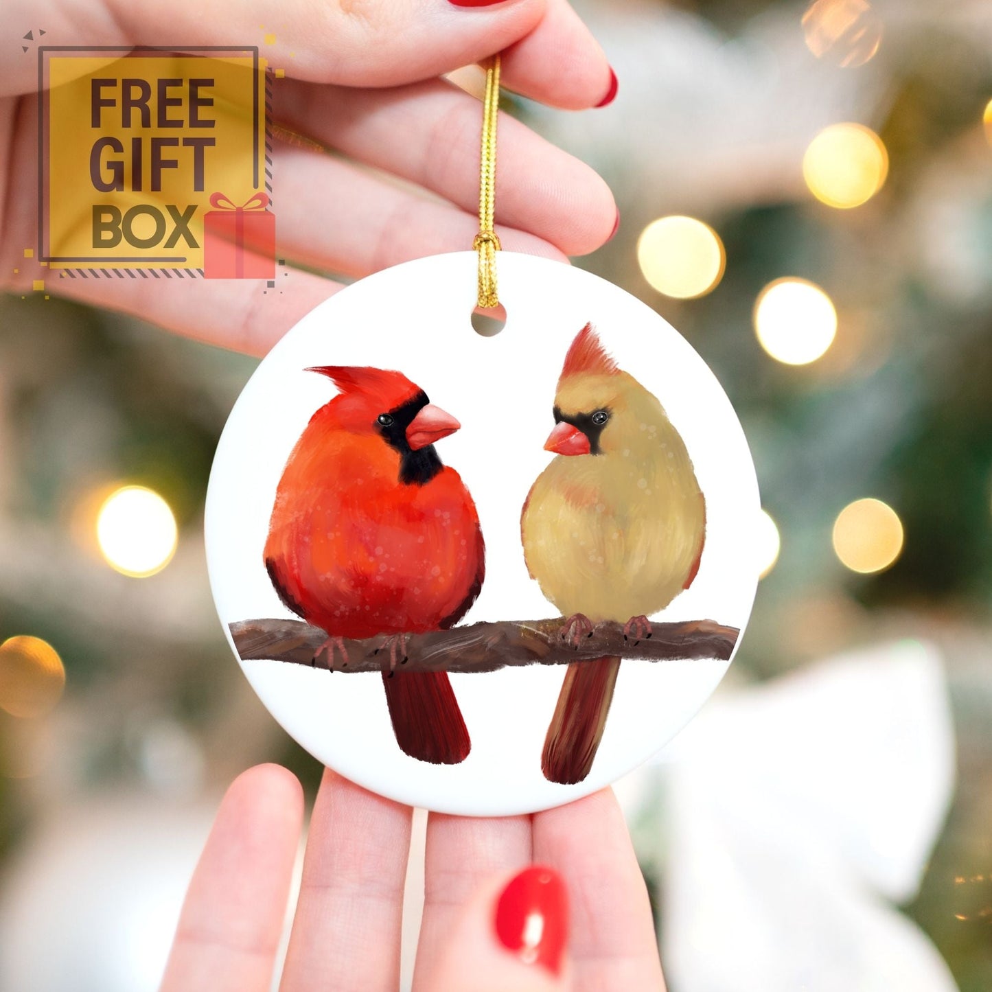 Cardinal Pair Ceramic Ornament - MerikaArt