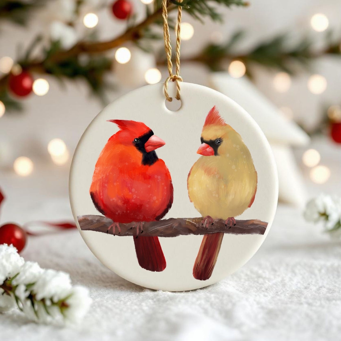 Cardinal Pair Ceramic Ornament - MerikaArt