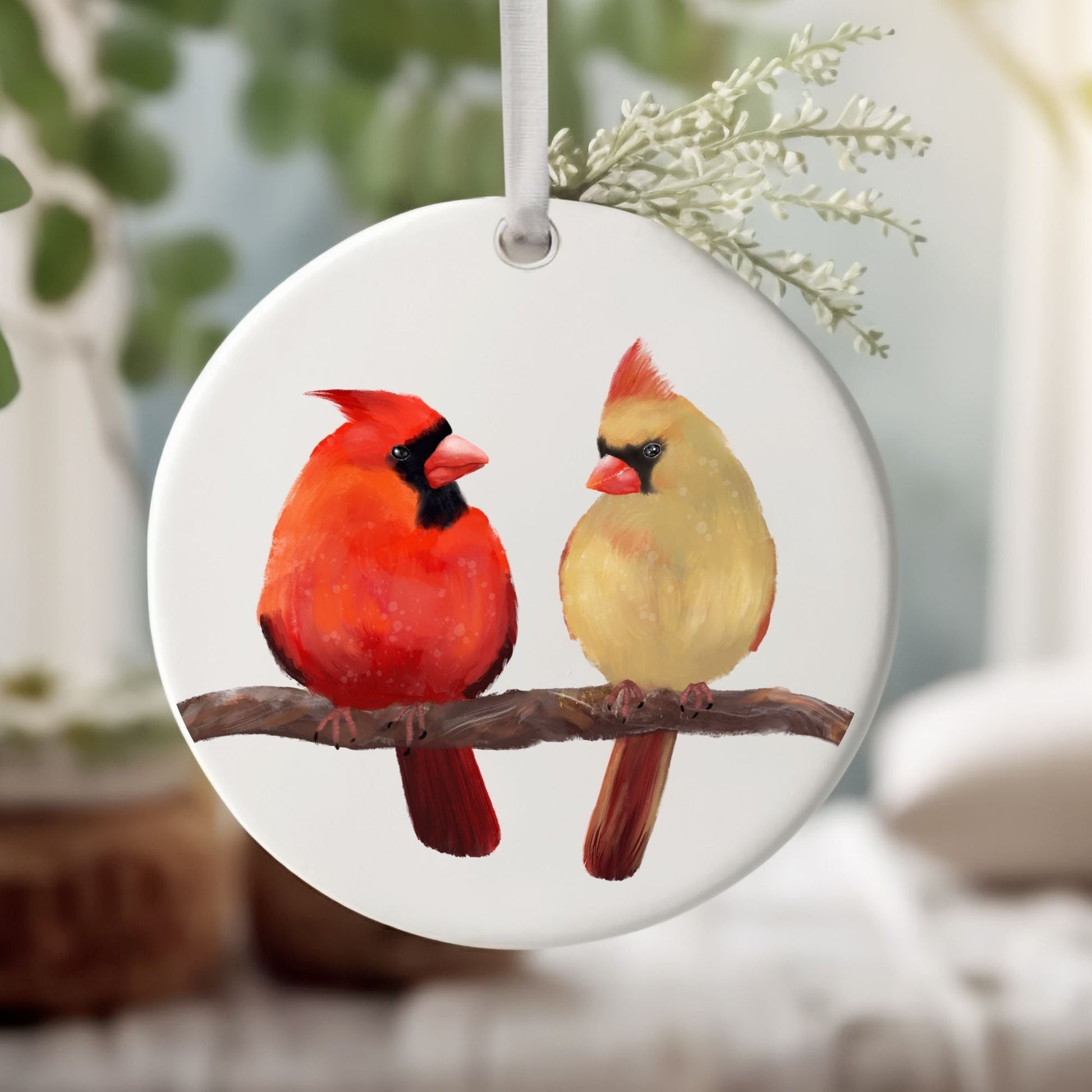 Cardinal Pair Ceramic Ornament - MerikaArt