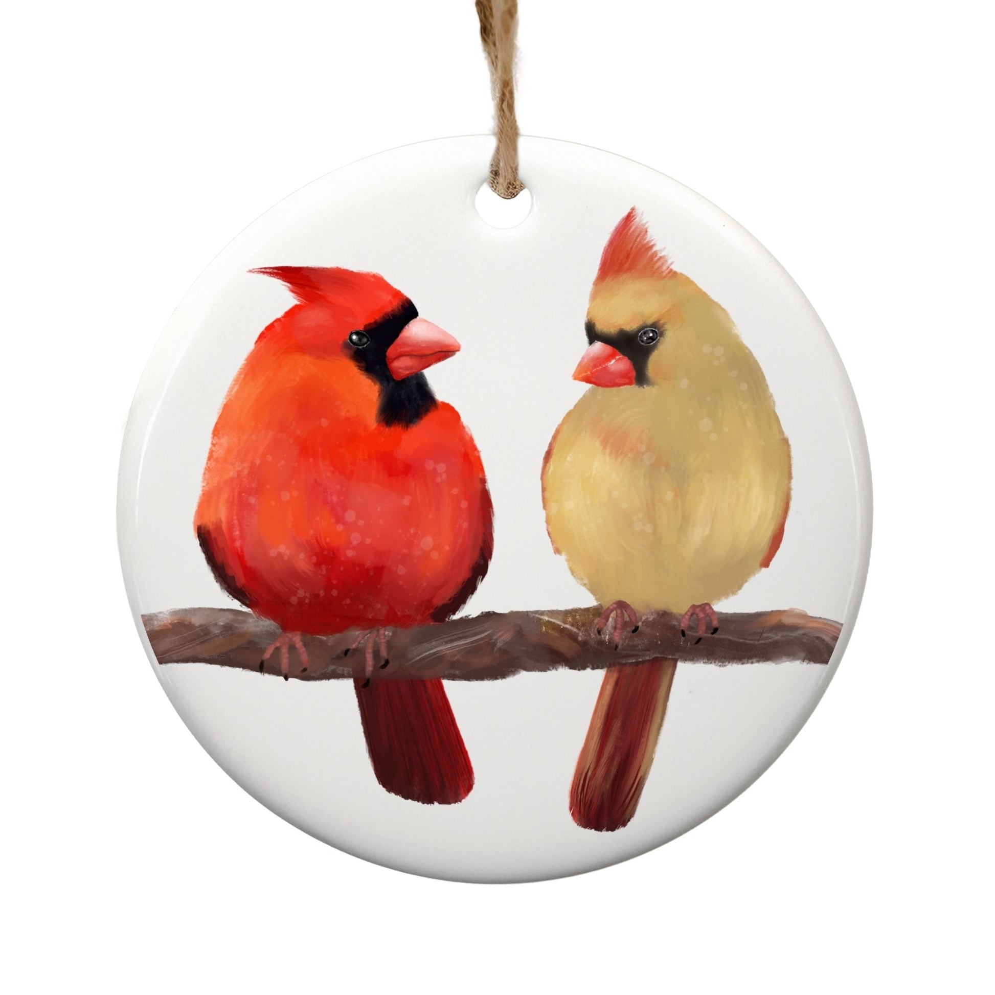 Cardinal Pair Ceramic Ornament - MerikaArt