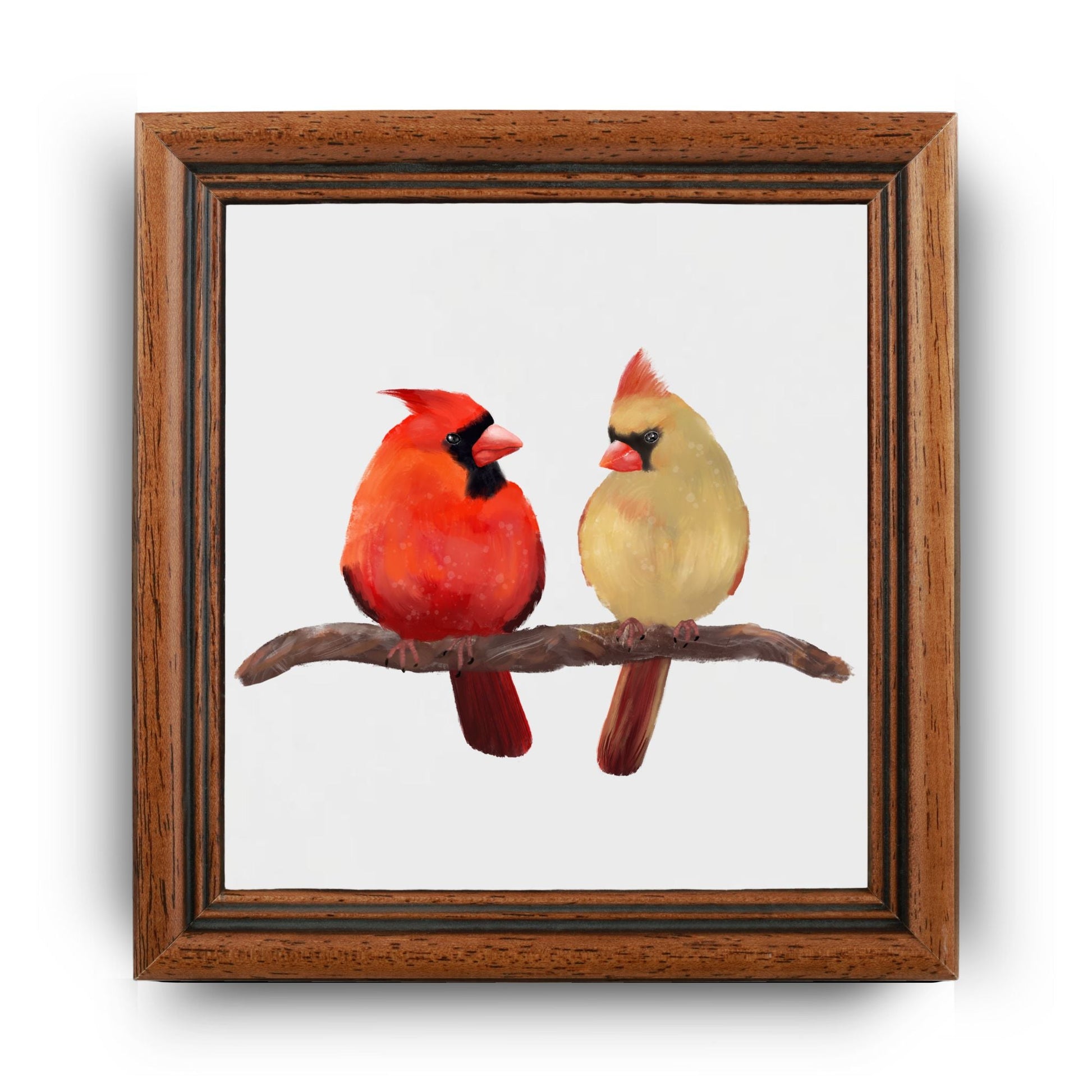 Cardinal Pair on Branch Ceramic Tile - MerikaArt