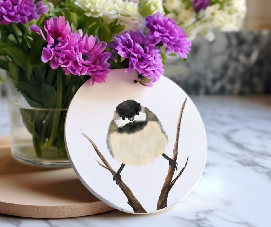 Carolina Chickadee Ceramic Coaster - MerikaArt