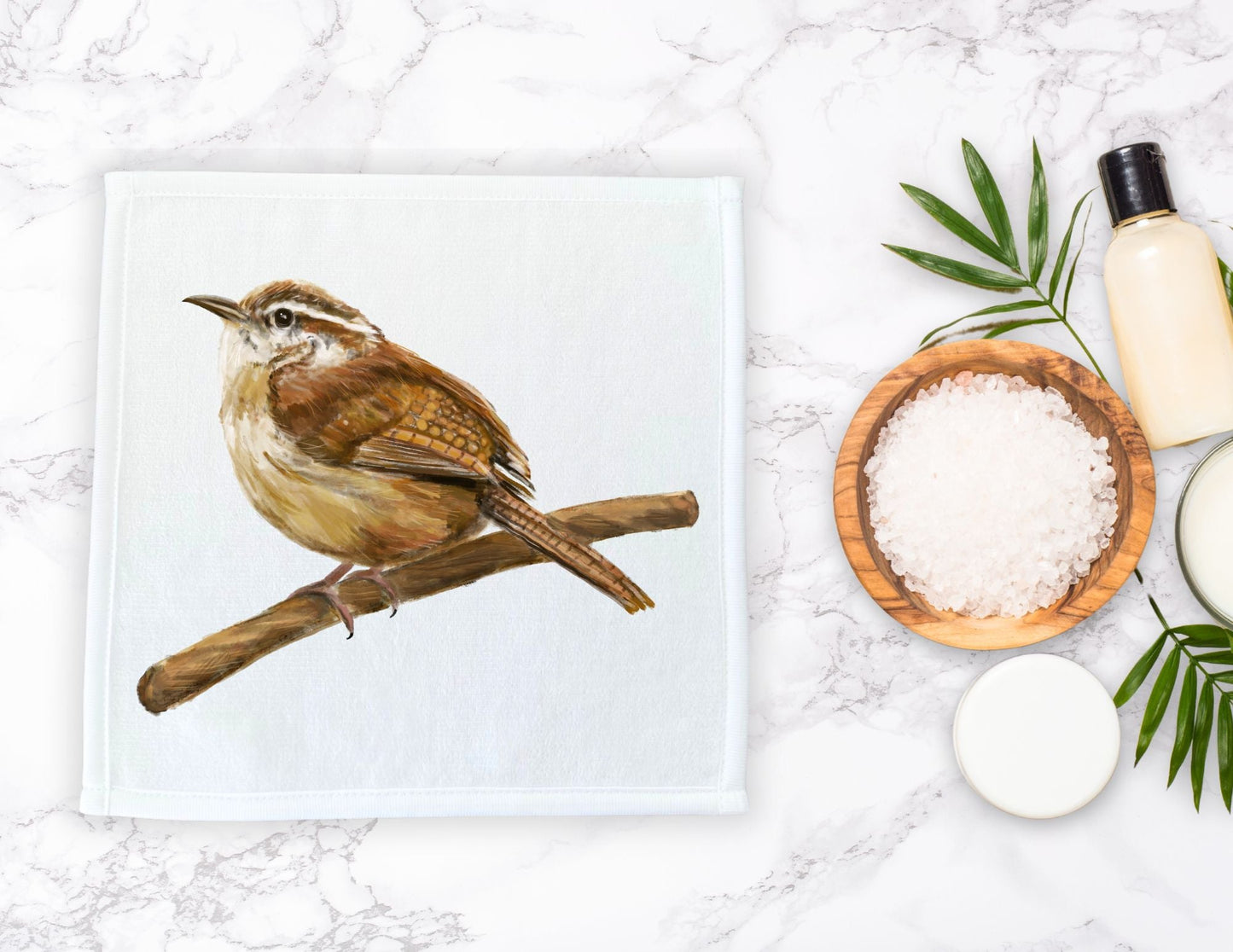 Carolina Wren Bird Washcloth - MerikaArt