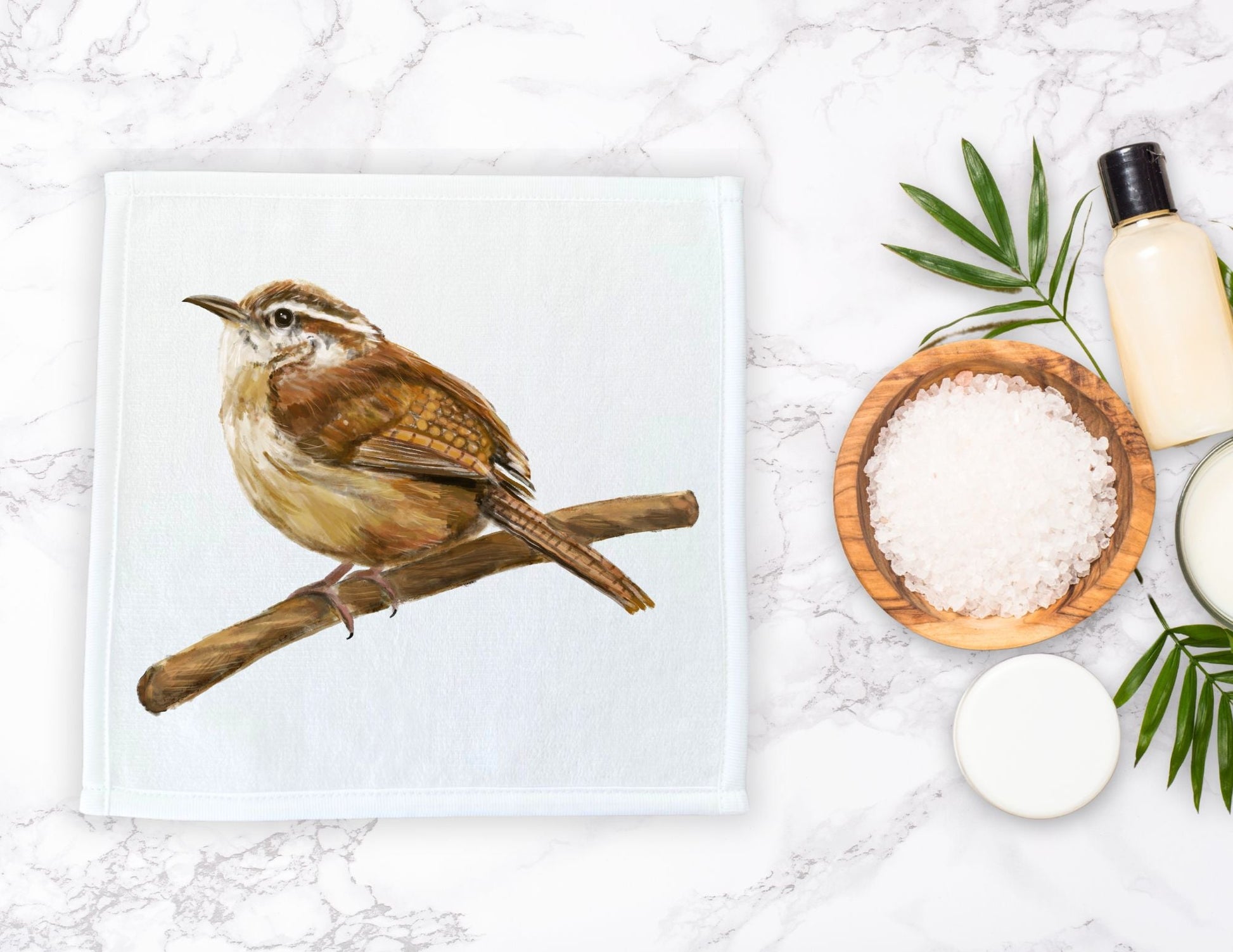 Carolina Wren Bird Washcloth - MerikaArt
