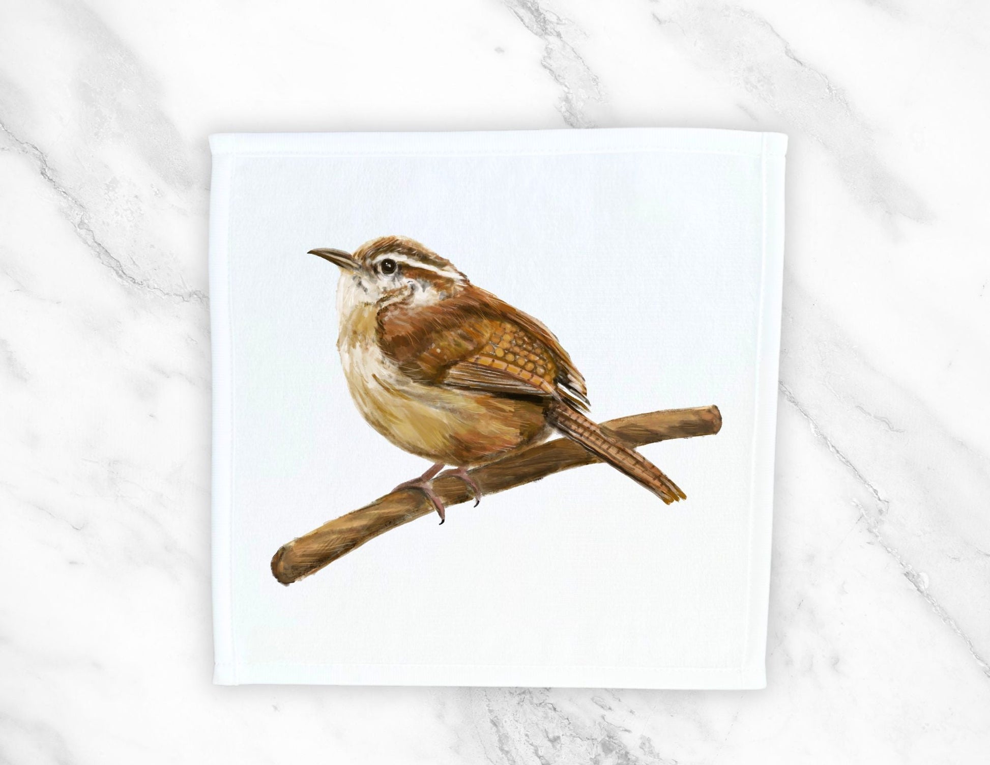 Carolina Wren Bird Washcloth - MerikaArt