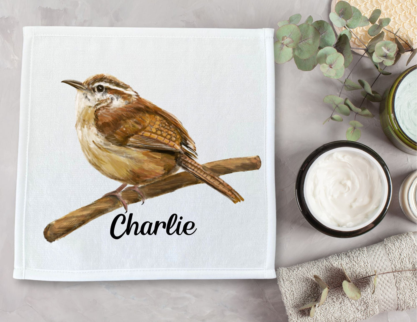 Carolina Wren Bird Washcloth - MerikaArt