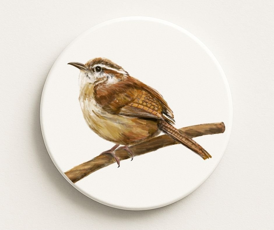Carolina Wren Ceramic Coaster - MerikaArt