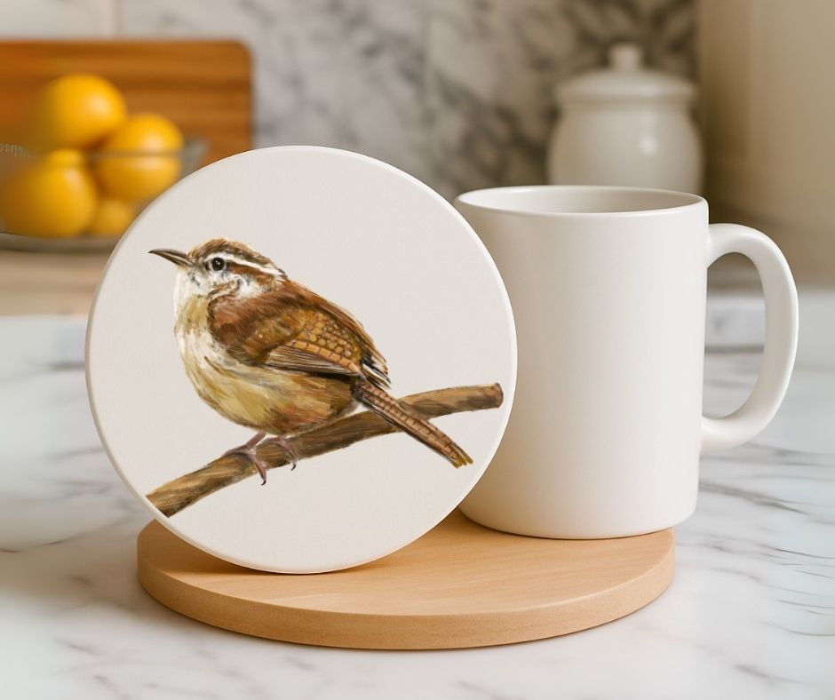 Carolina Wren Ceramic Coaster - MerikaArt
