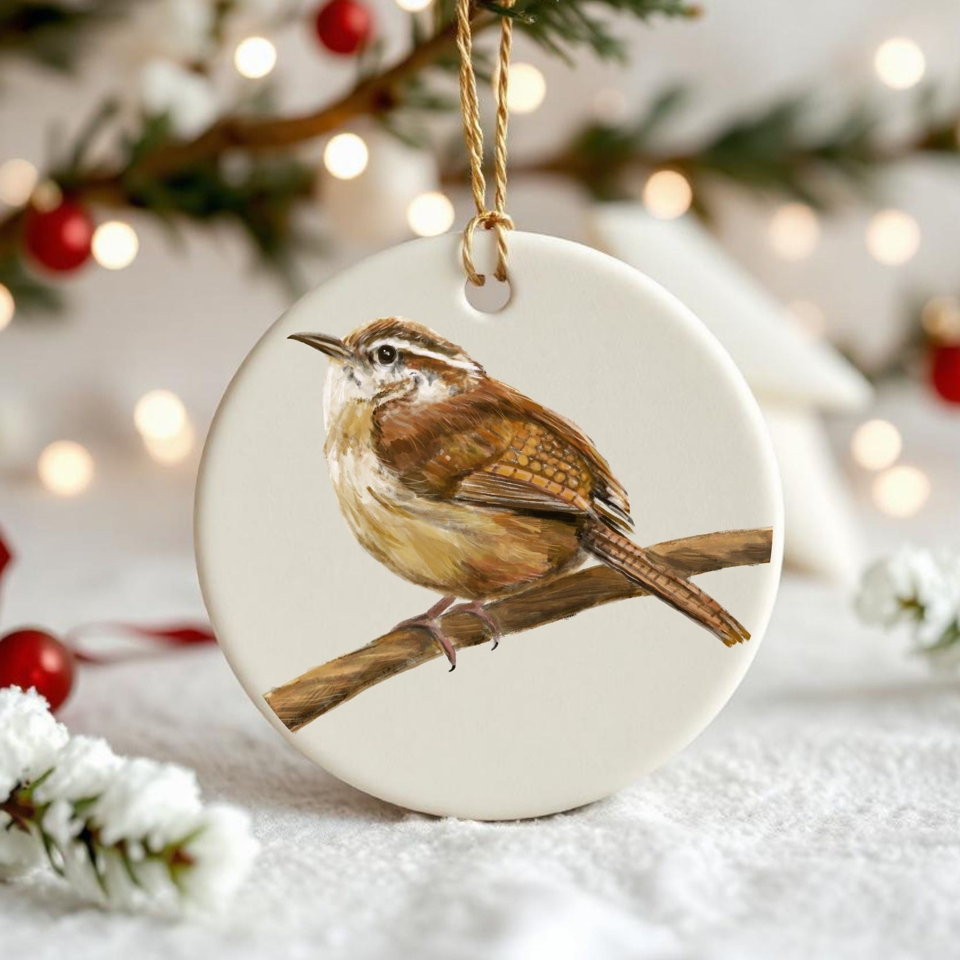 Carolina Wren Ceramic Ornament - MerikaArt