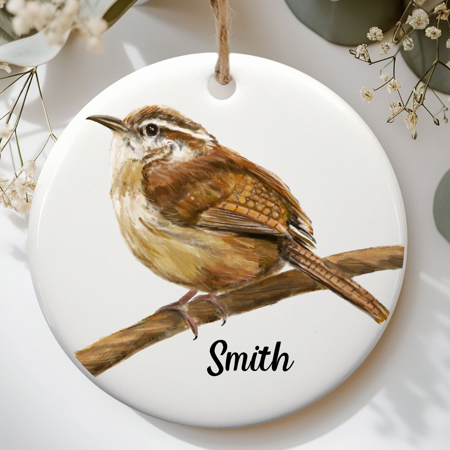 Carolina Wren Ceramic Ornament - MerikaArt