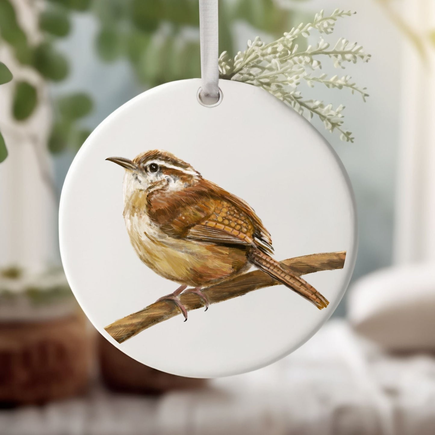 Carolina Wren Ceramic Ornament - MerikaArt