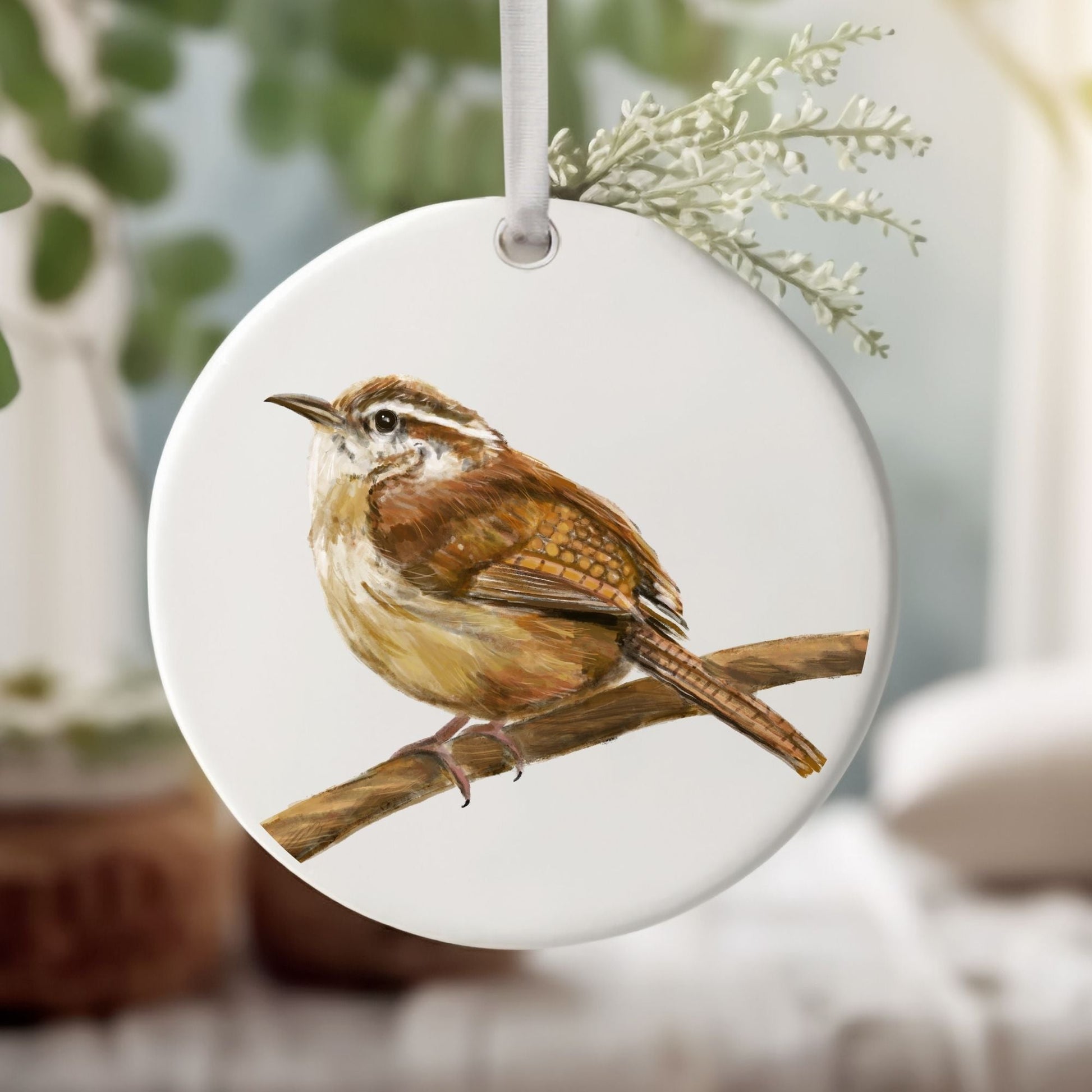 Carolina Wren Ceramic Ornament - MerikaArt