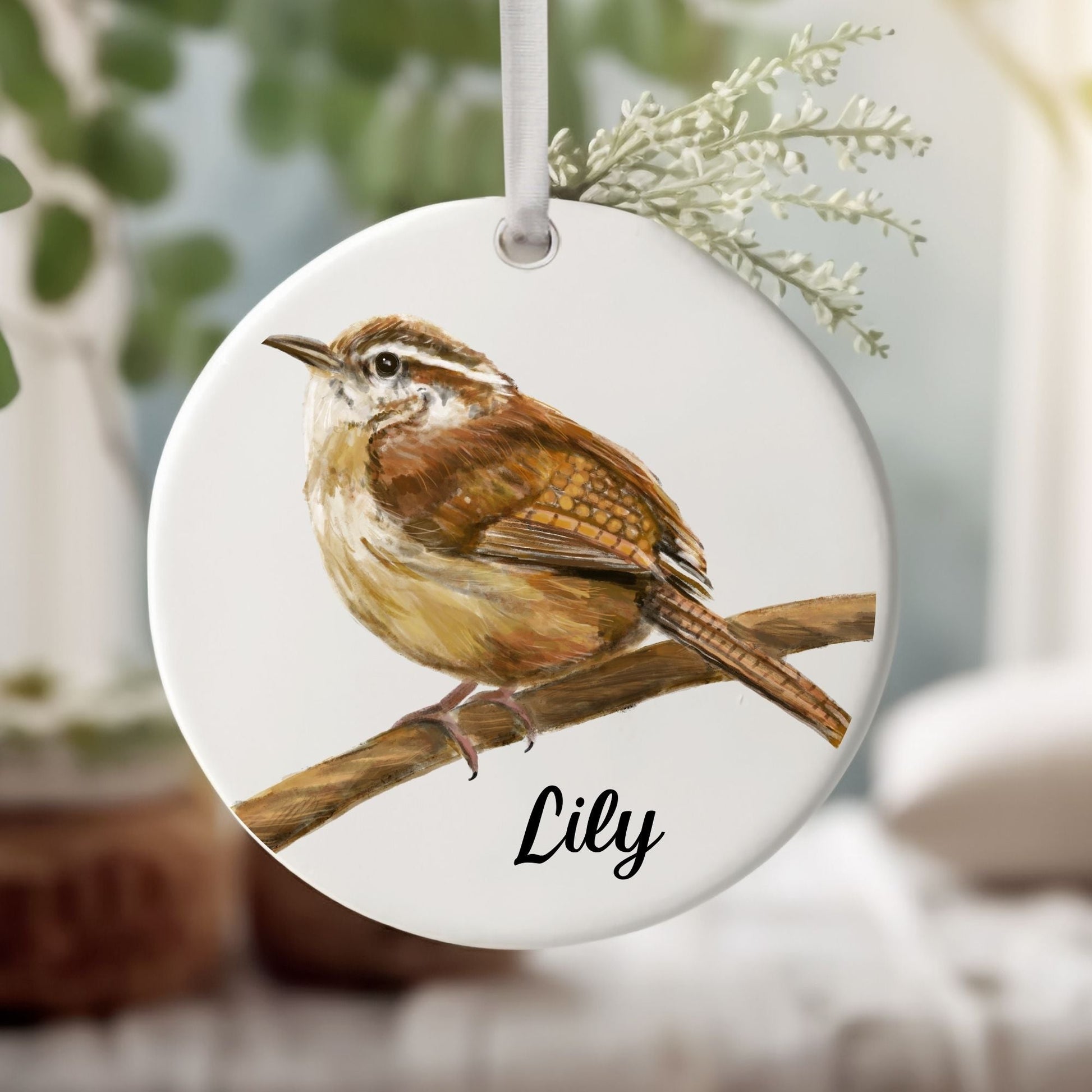 Carolina Wren Ceramic Ornament - MerikaArt