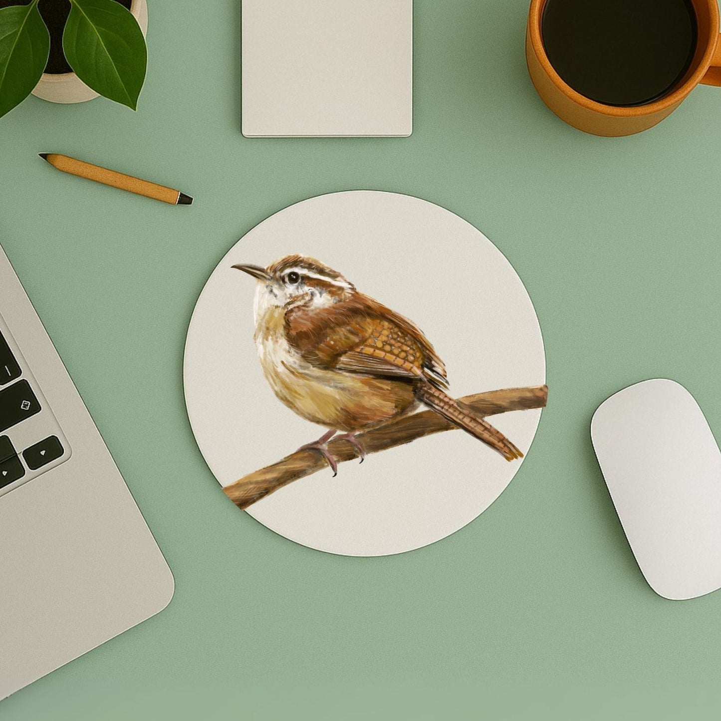 Carolina Wren Mousepad - MerikaArt