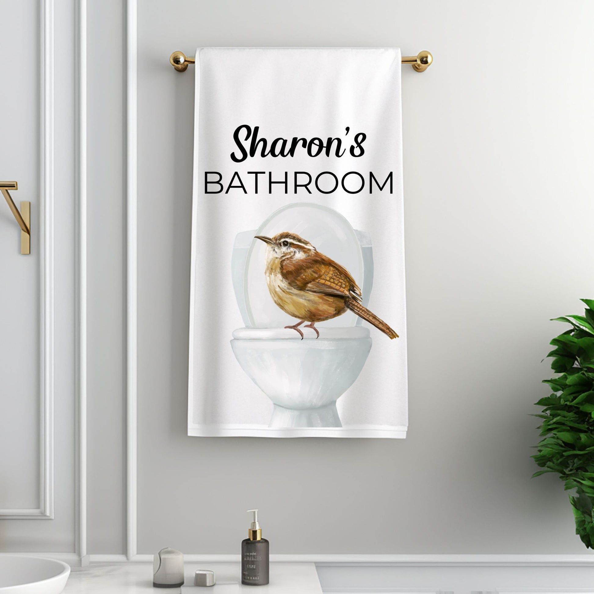 Carolina Wren on Toilet Bathroom Towel - MerikaArt