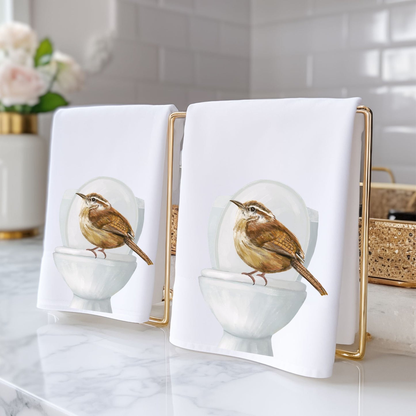 Carolina Wren on Toilet Bathroom Towel - MerikaArt