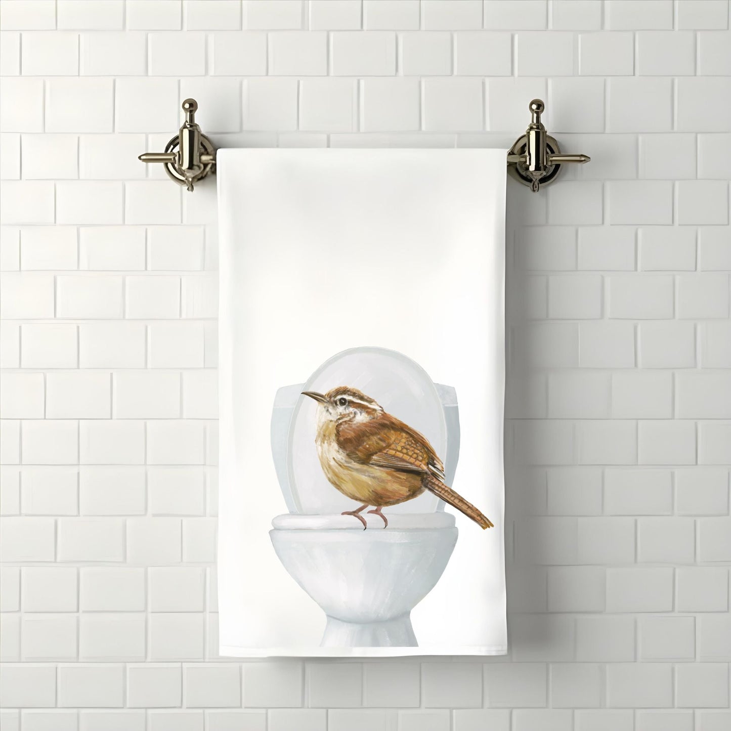 Carolina Wren on Toilet Bathroom Towel - MerikaArt