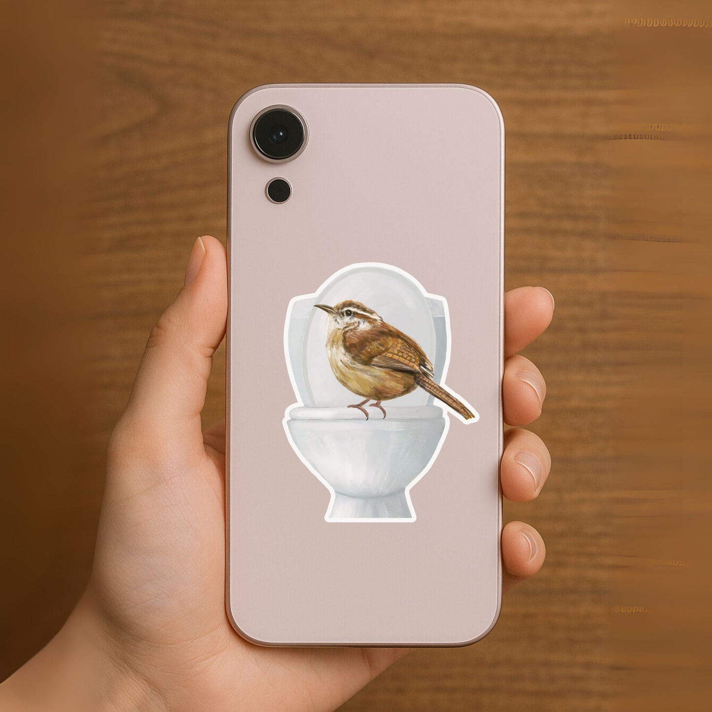 Carolina Wren on Toilet Vinyl Sticker - MerikaArt