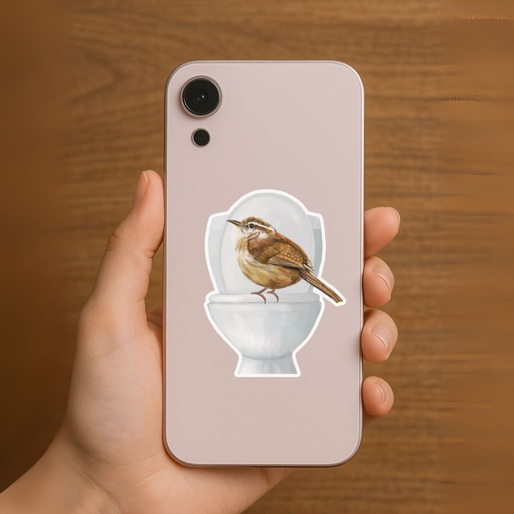 Carolina Wren on Toilet Vinyl Sticker - MerikaArt