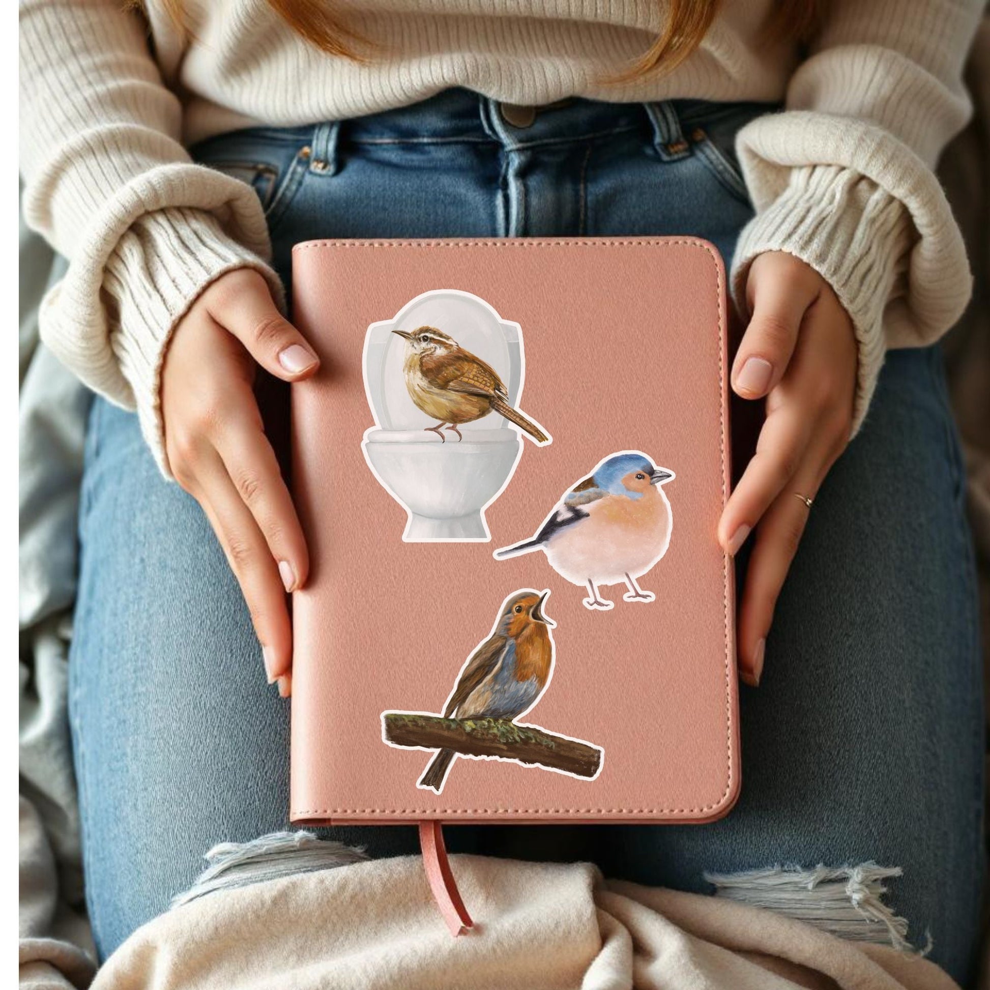 Carolina Wren on Toilet Vinyl Sticker - MerikaArt