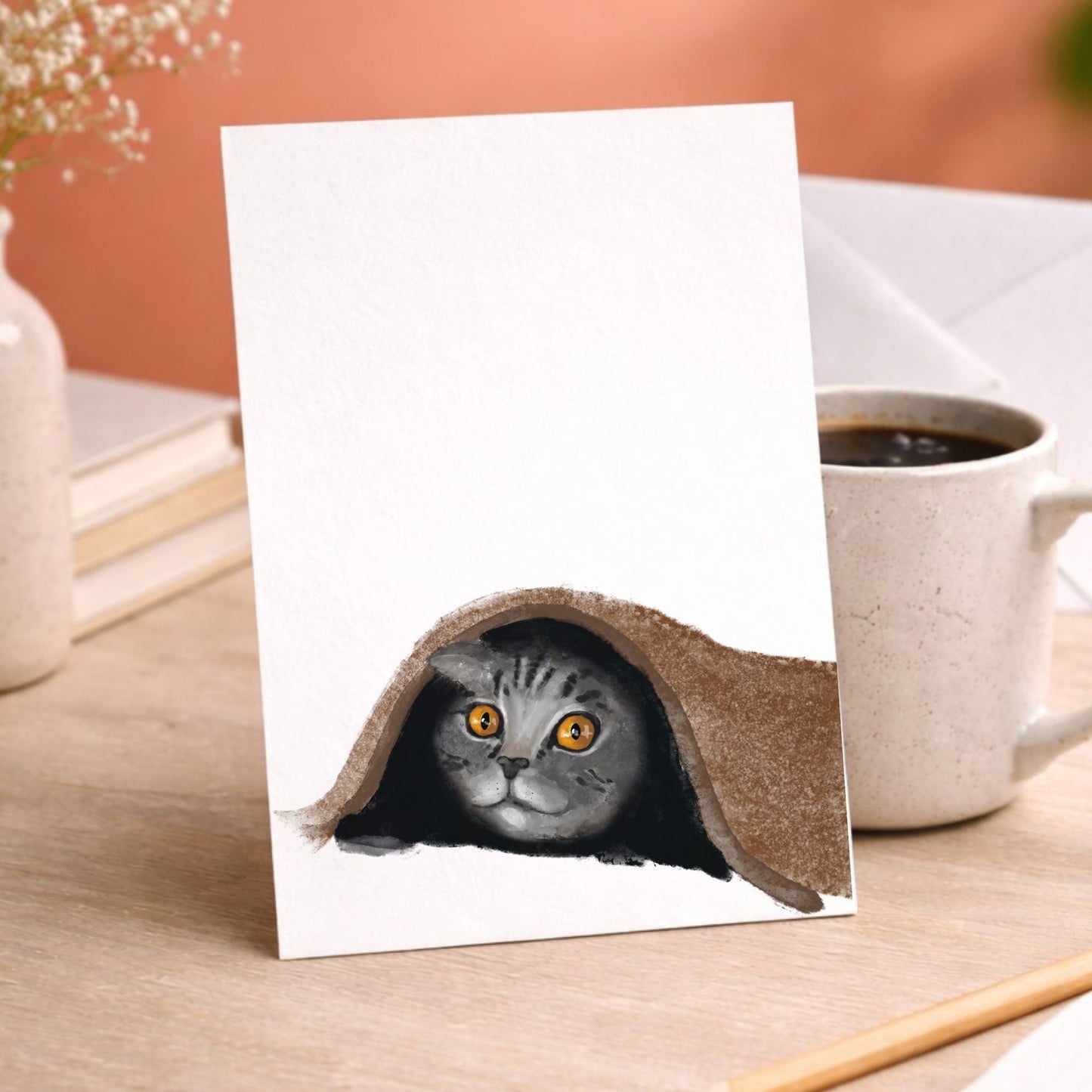 Cat Under Blanket Postcard - MerikaArt