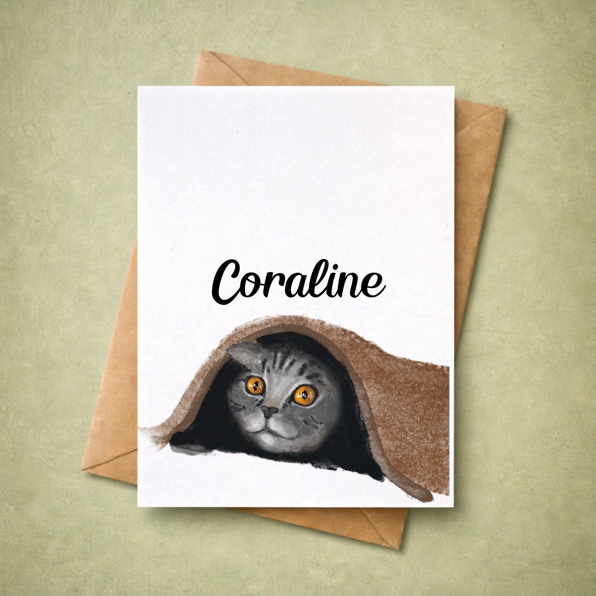 Cat Under Blanket Postcard - MerikaArt