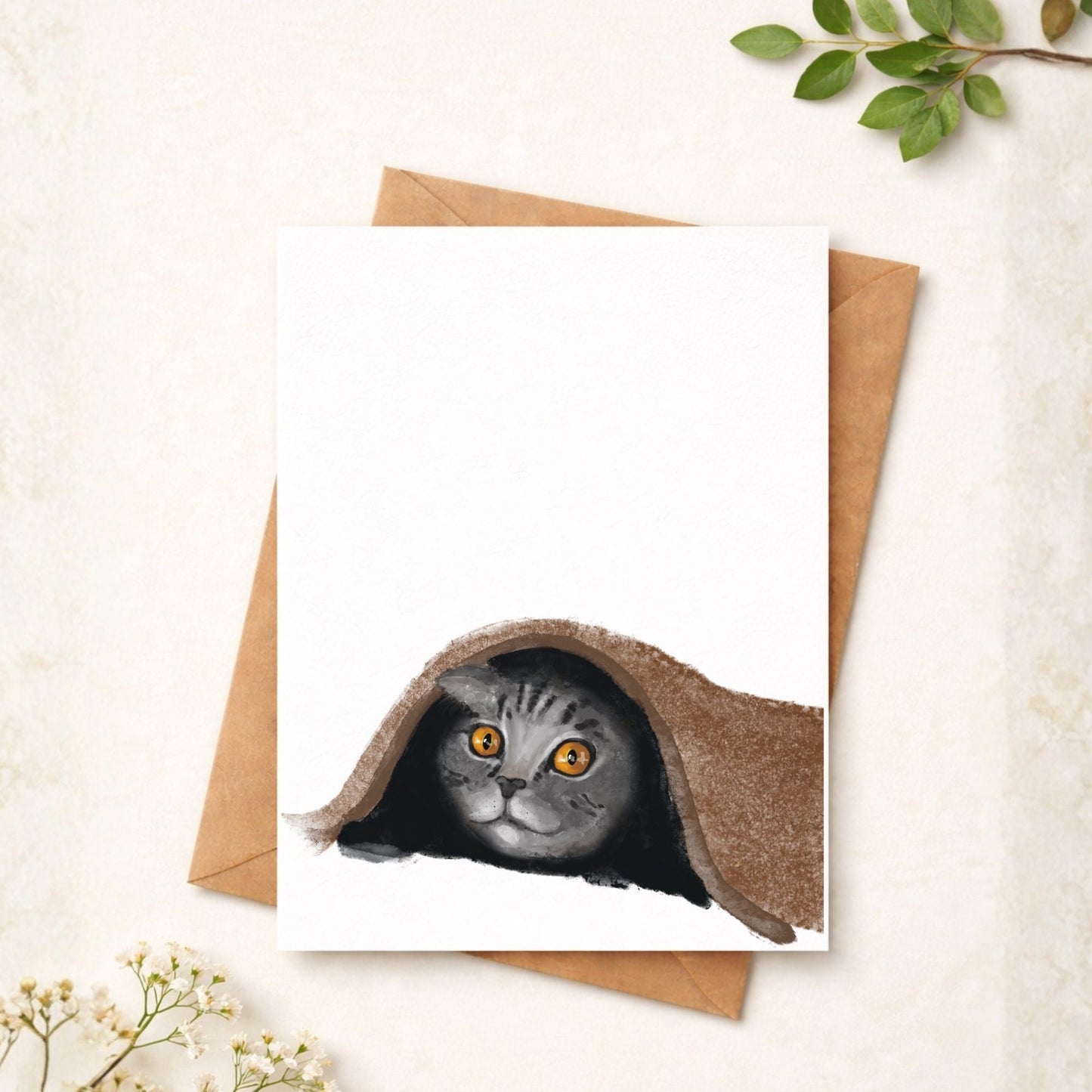 Cat Under Blanket Postcard - MerikaArt