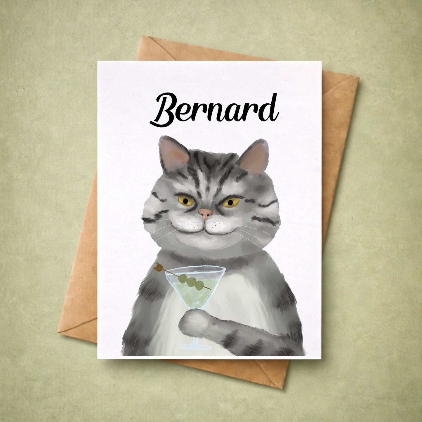 Cat with Martini Postcard - MerikaArt