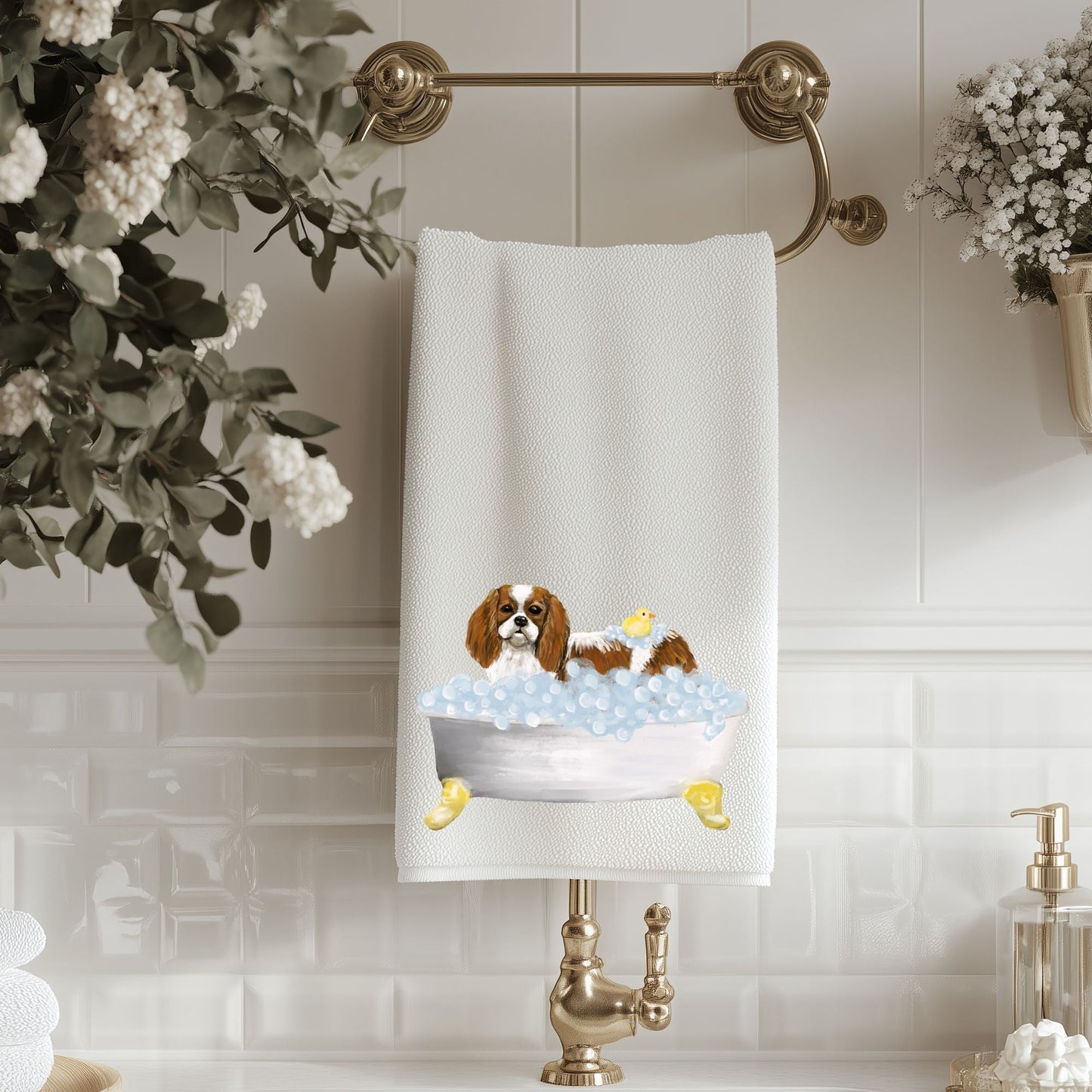 Cavalier King Charles Spaniel Bathroom Towel - MerikaArt
