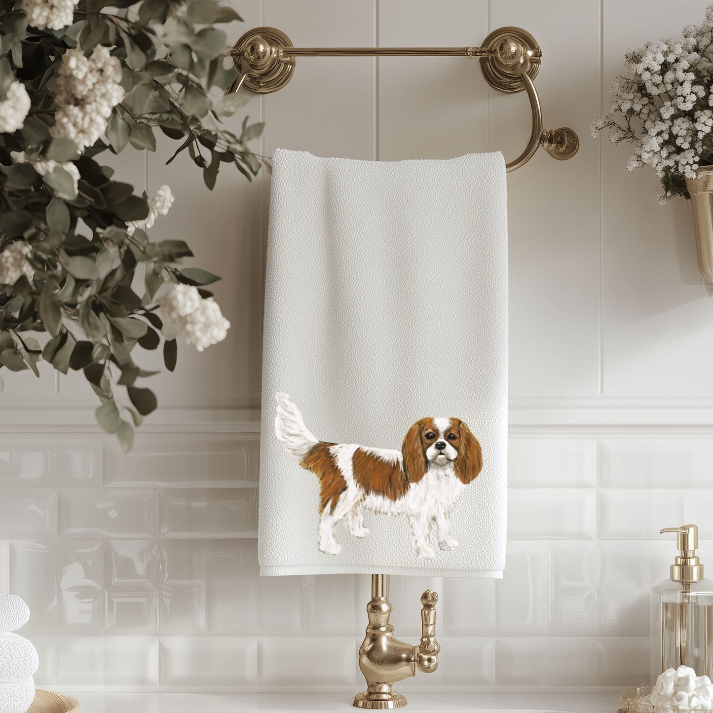 Cavalier King Charles Spaniel Bathroom Towel - MerikaArt