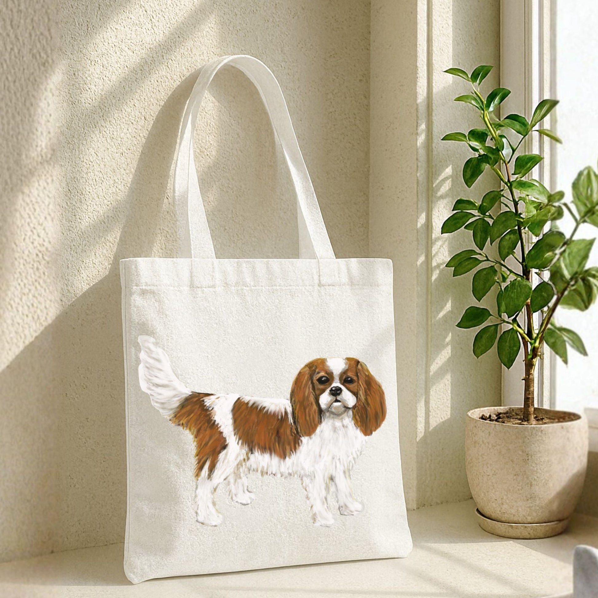 Cavalier King Charles Spaniel Canvas Tote Bag - MerikaArt