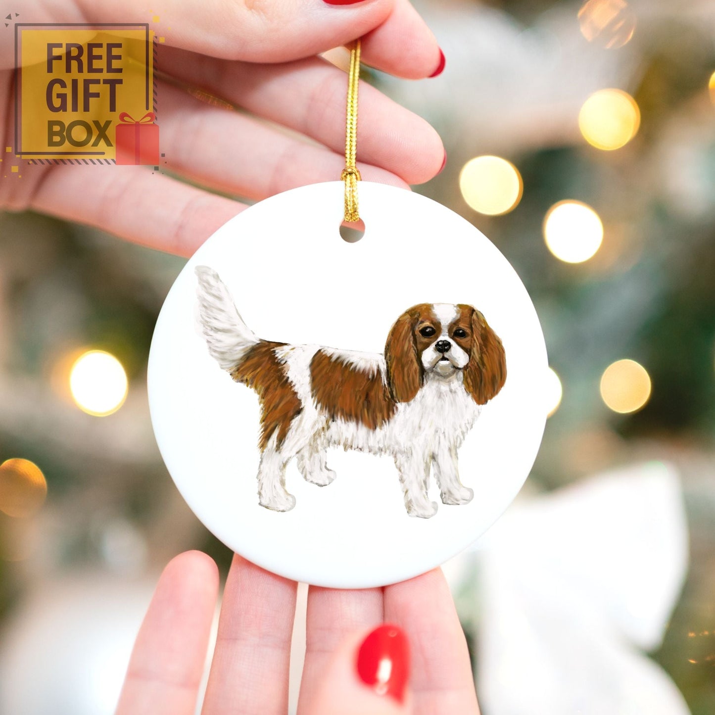 Cavalier King Charles Spaniel Ceramic Ornament - MerikaArt