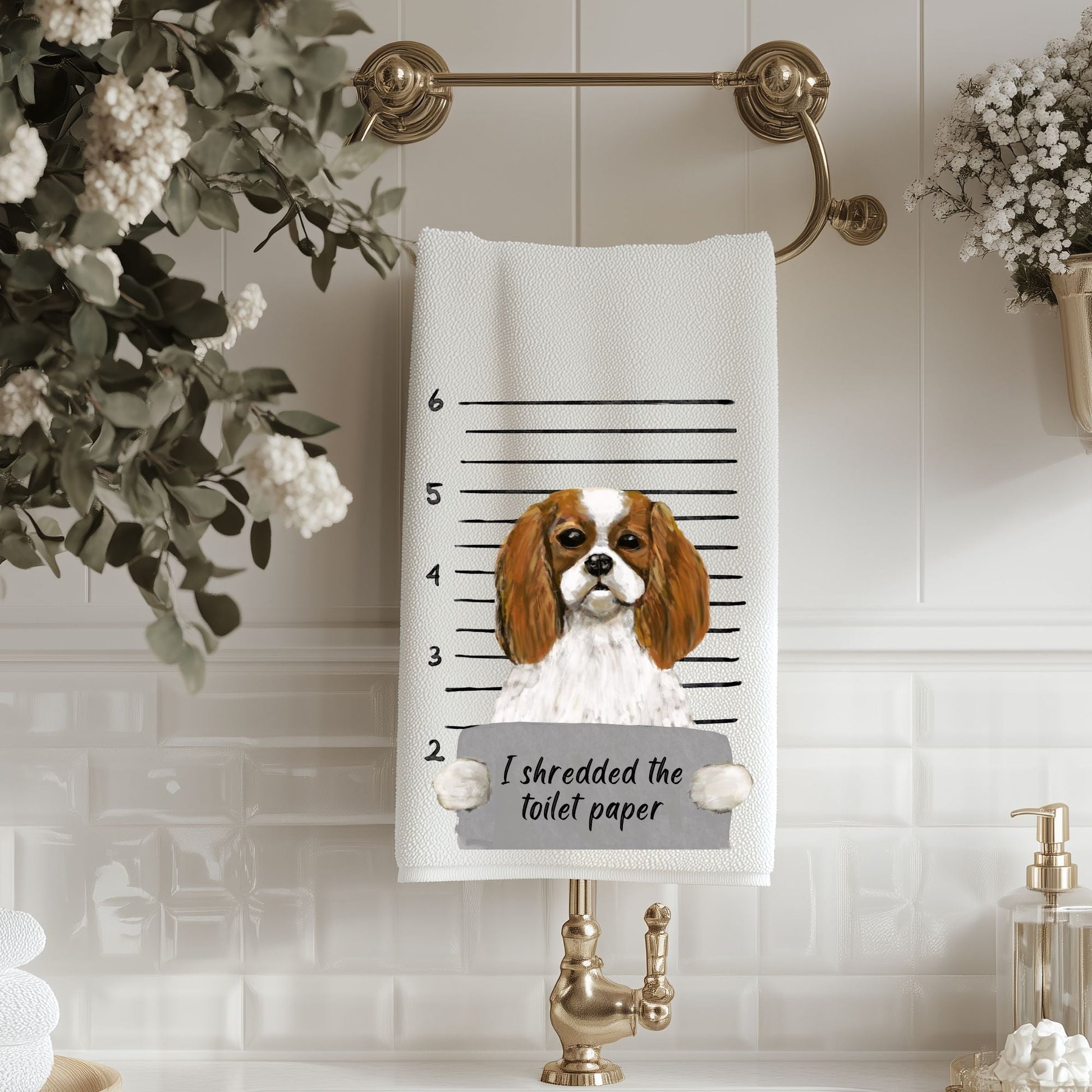 Cavalier King Charles Spaniel Mugshot Bathroom Towel - MerikaArt