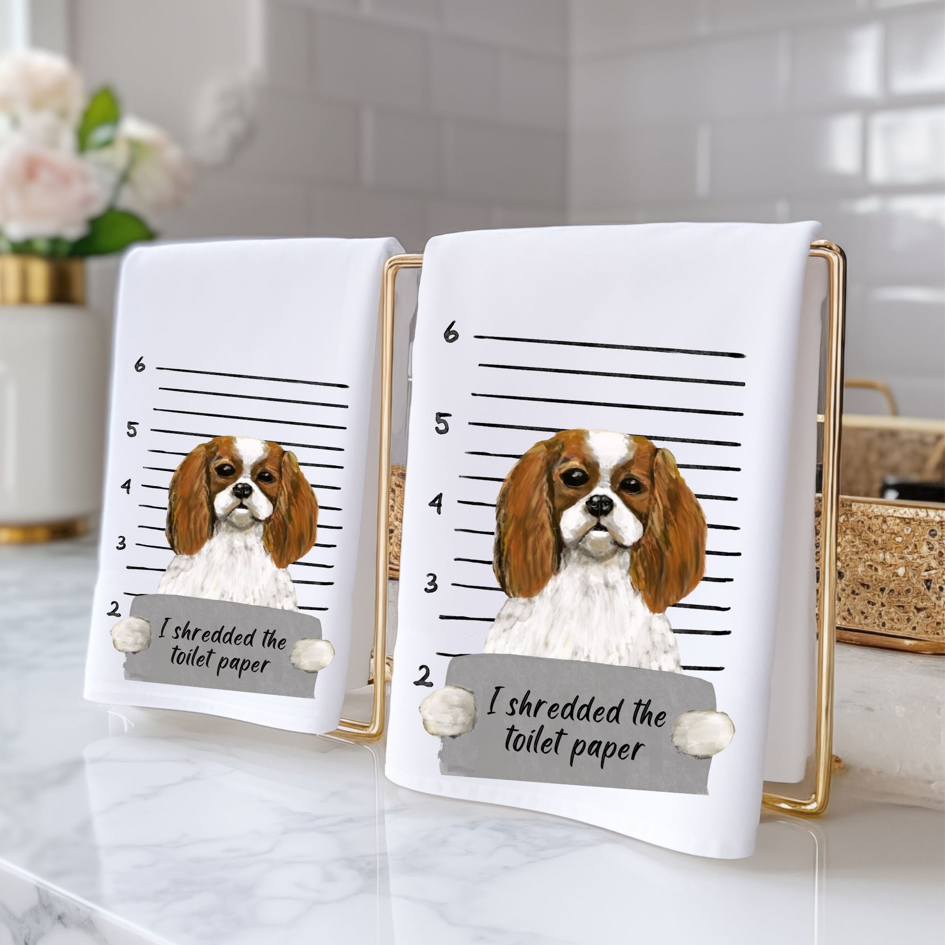 Cavalier King Charles Spaniel Mugshot Bathroom Towel - MerikaArt
