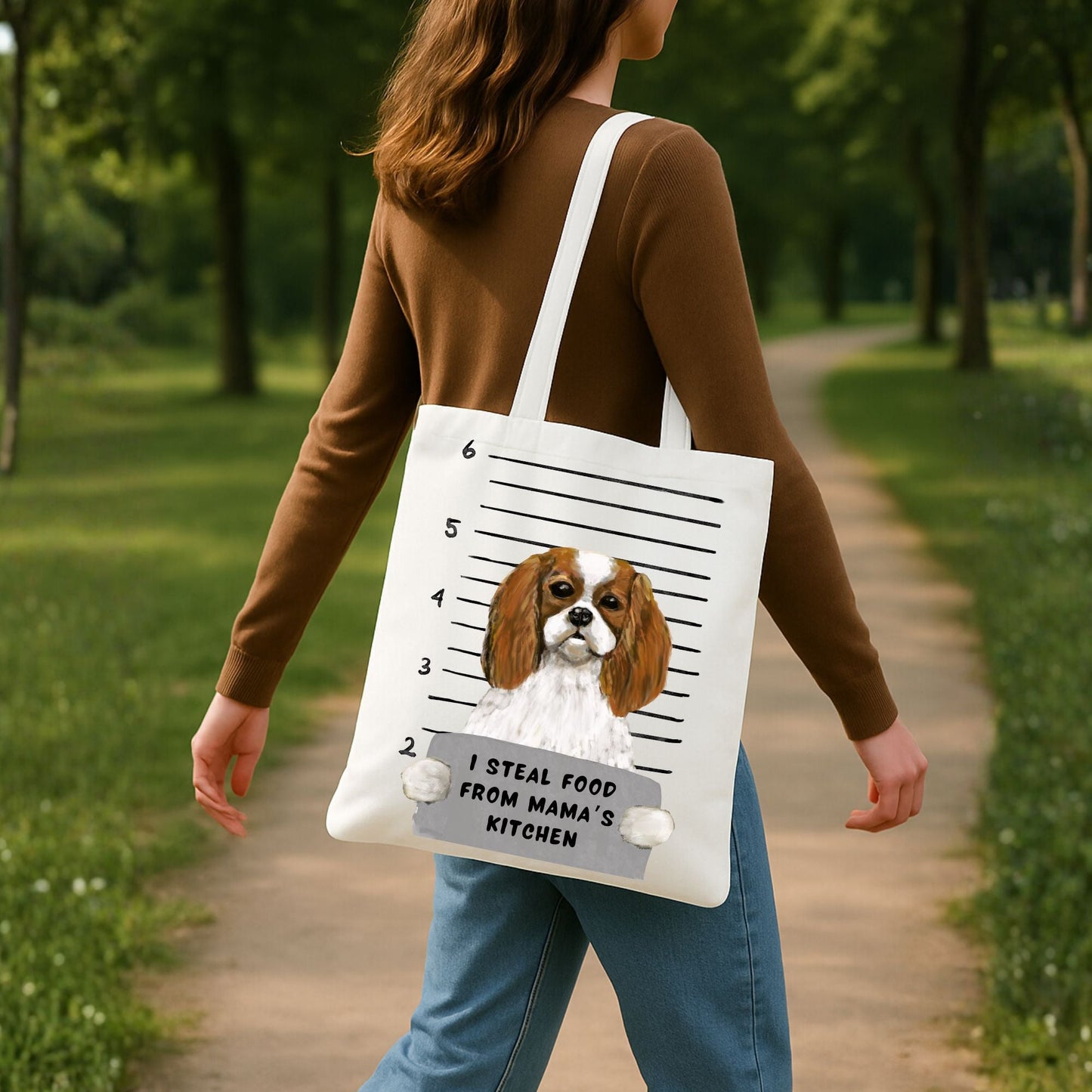 Cavalier King Charles Spaniel Mugshot Tote Bag - MerikaArt