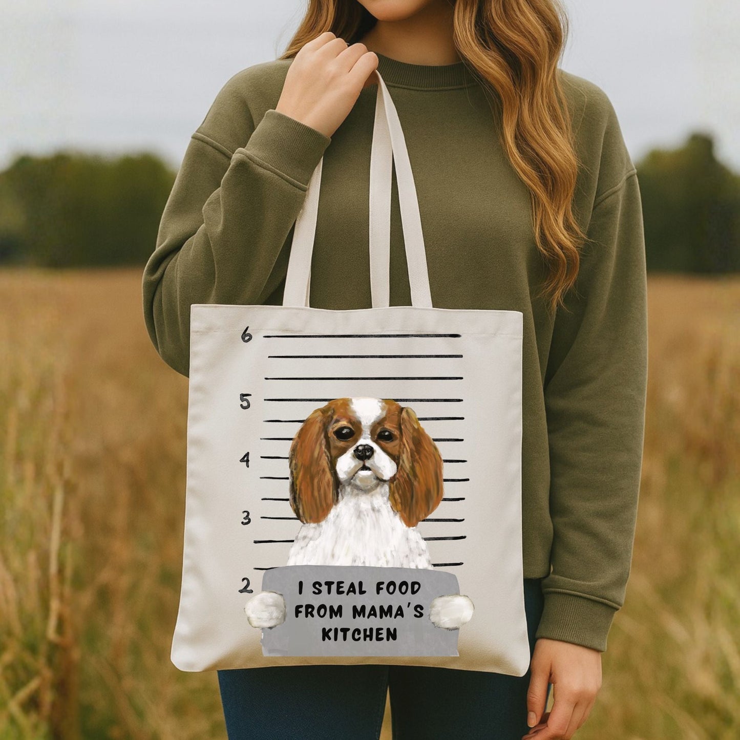 Cavalier King Charles Spaniel Mugshot Tote Bag - MerikaArt